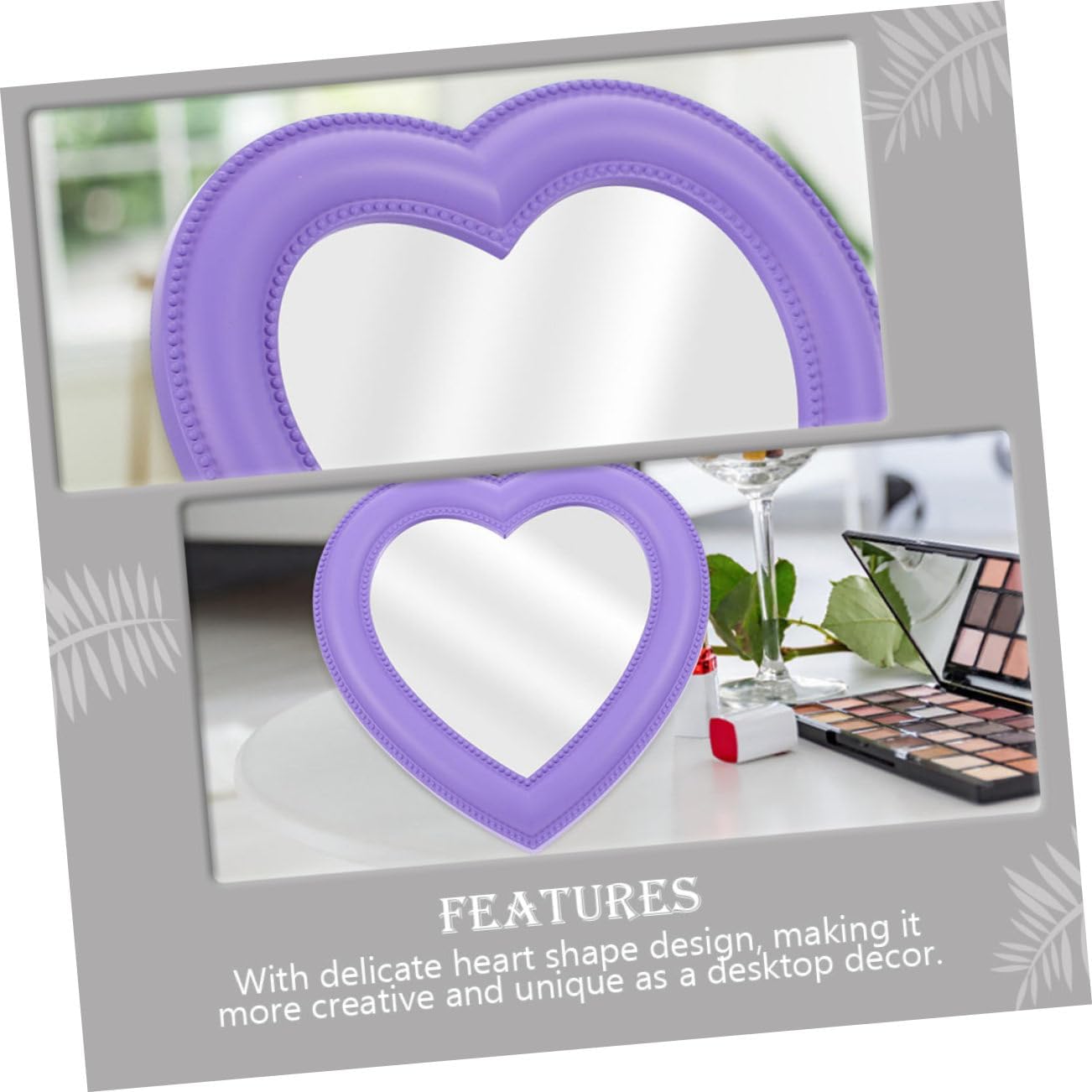 2Pcs Heart Shaped Makeup Mirror Wall Mounted Desktop Use