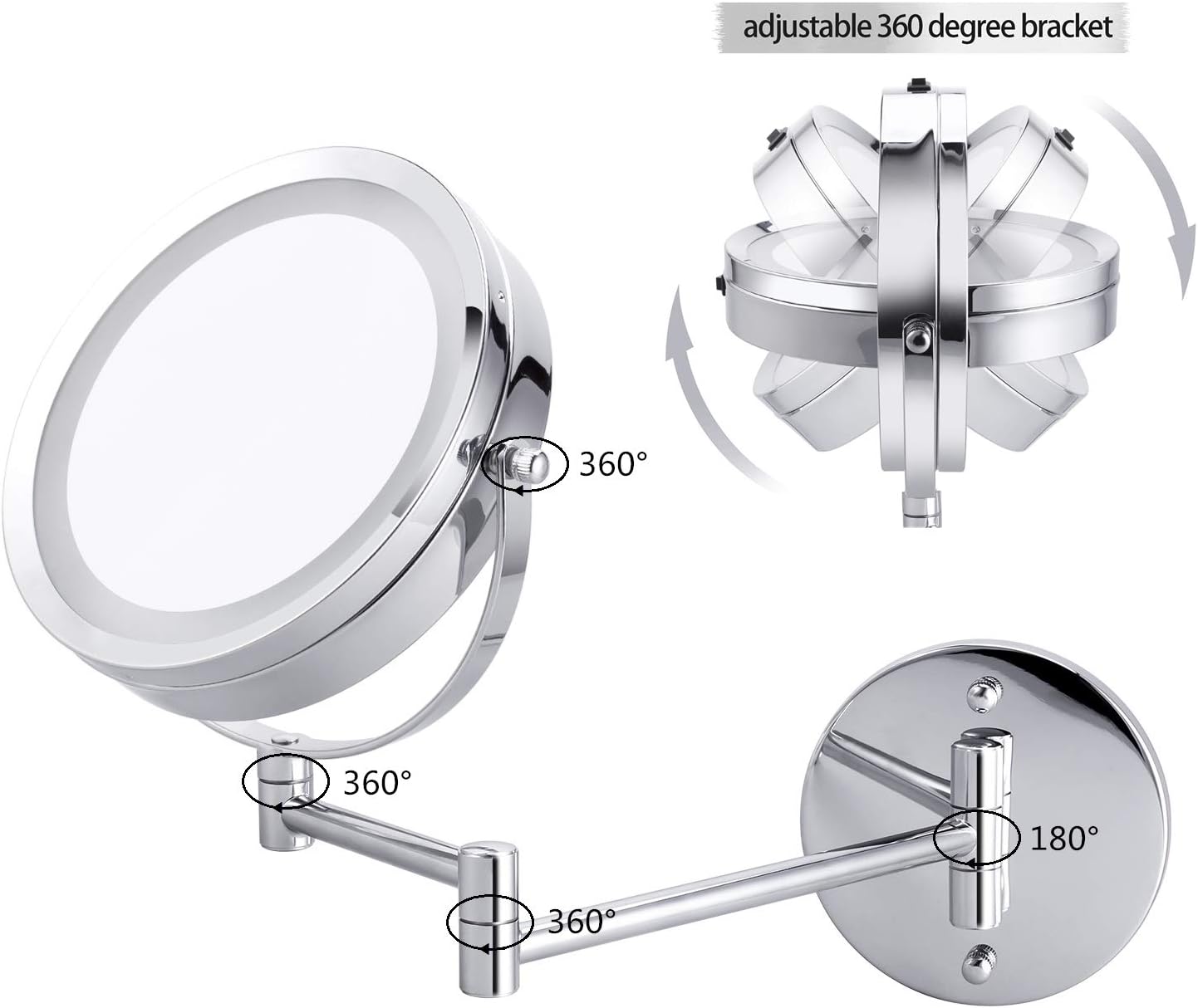 MMtong LED Double-Sided Magnifying Mirror 67 Inch Adjustable
