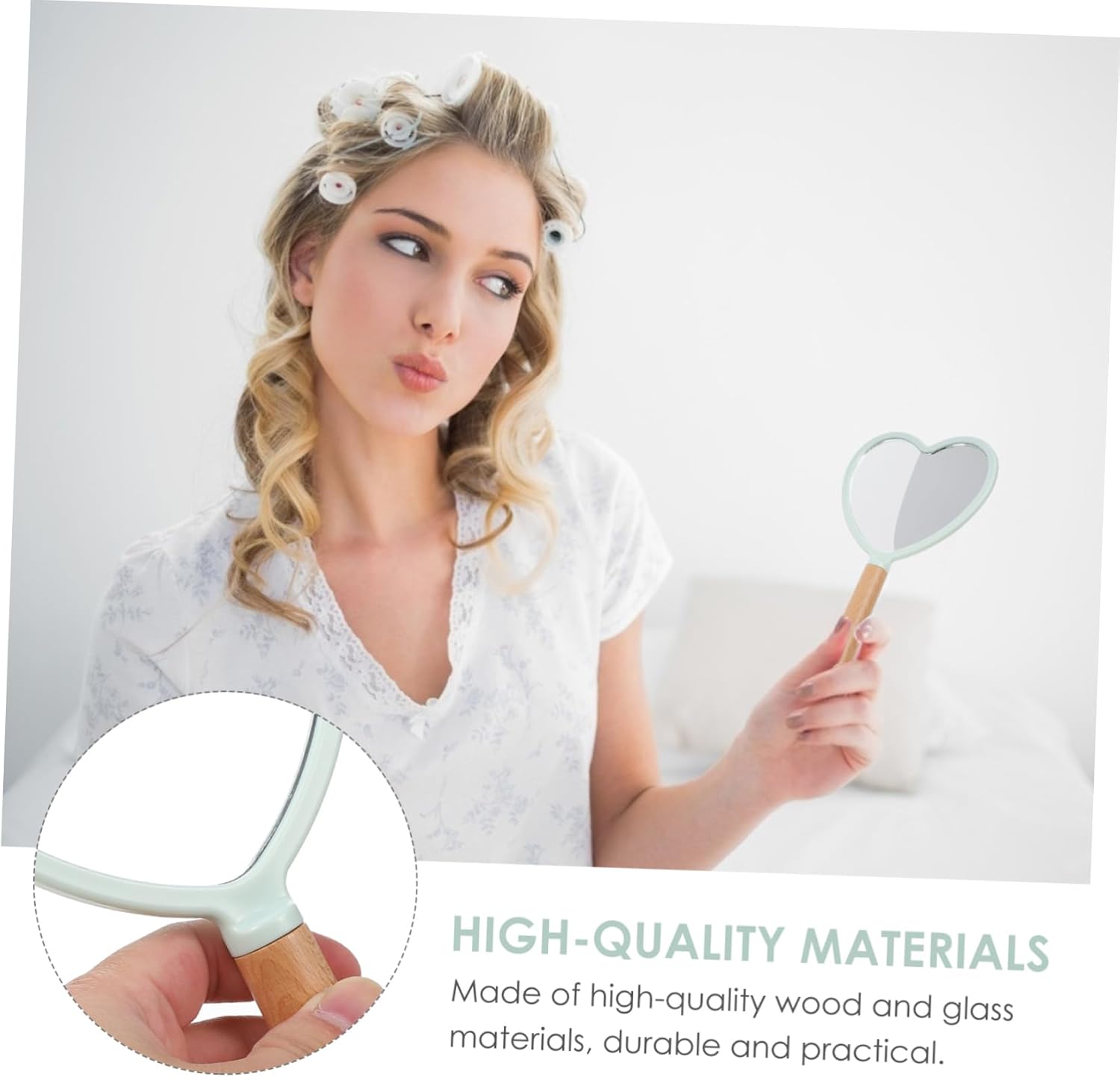 Heart Shape Handheld Makeup Mirror for Home Travel 1