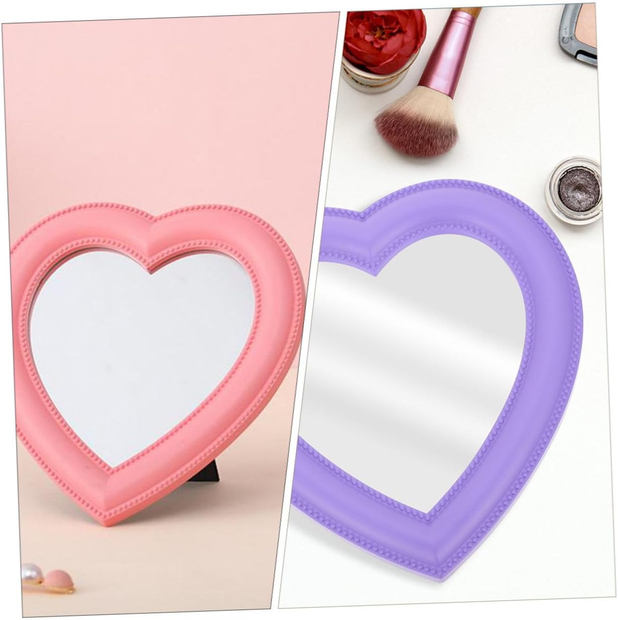 2Pcs Heart Shaped Makeup Mirror Wall Mounted Desktop Use