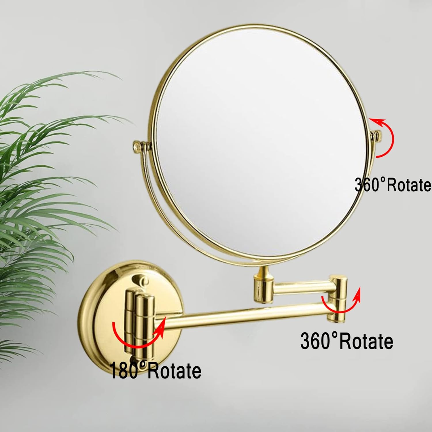 360 Rotating Gold Brass Makeup Mirror Wall Mount