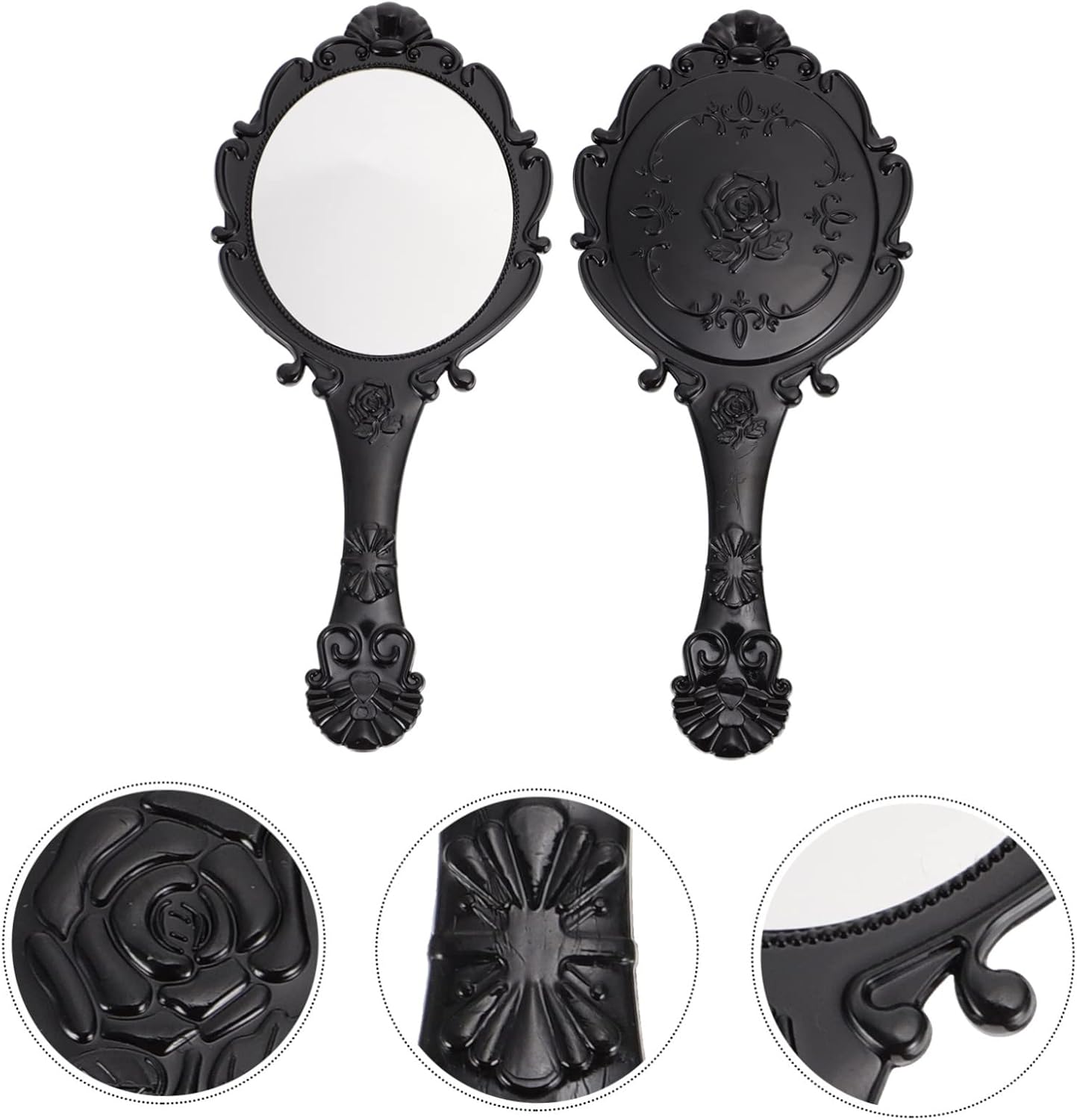 Vaguelly 2Pcs Handheld Retro Makeup Mirror