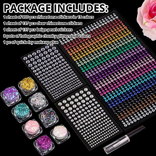 BELLEBOOST Colorful Gems and Pearl Stickers with Glitter