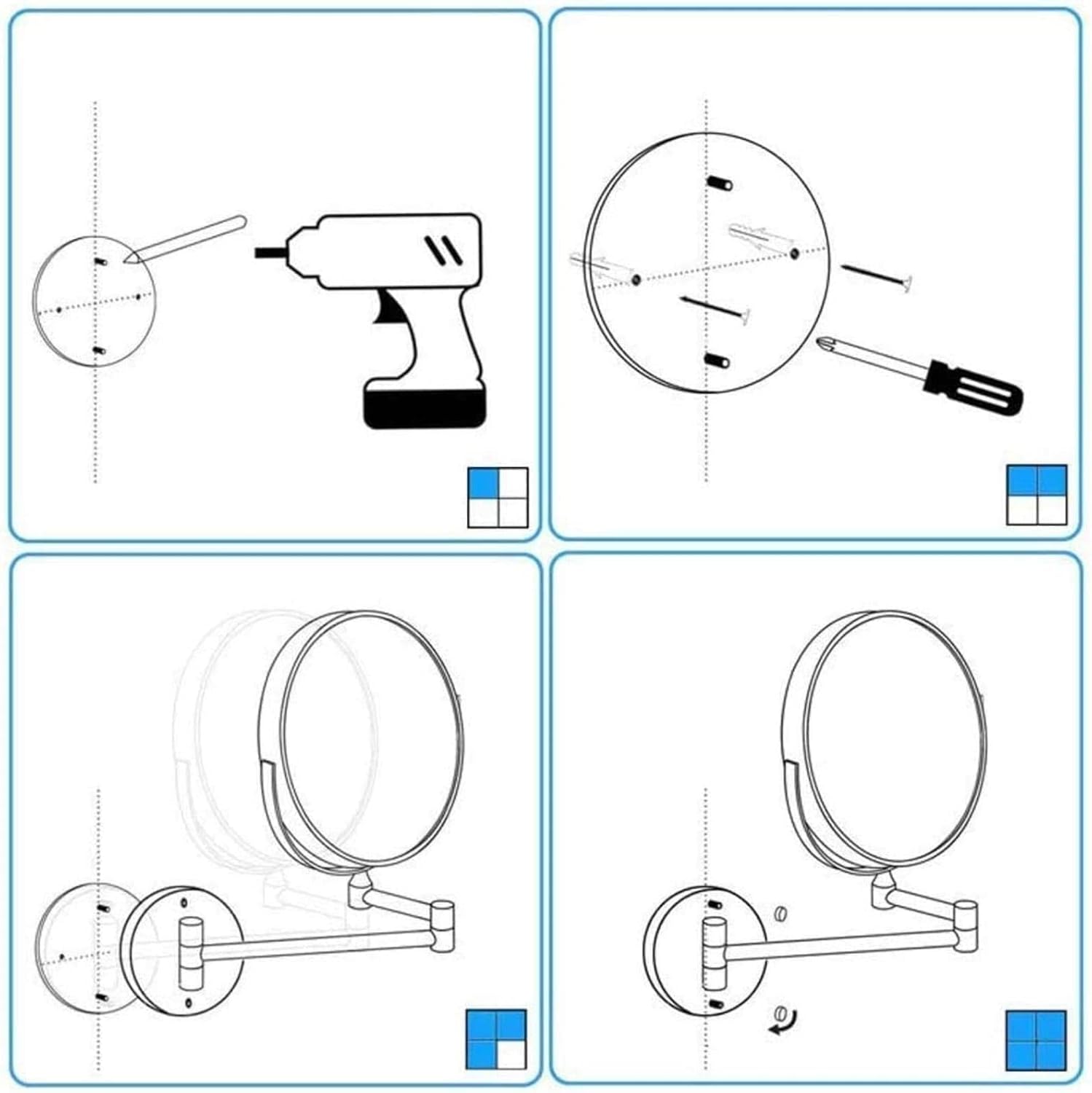 Wall Mount Makeup Mirror with 10X Magnification and LED Lights