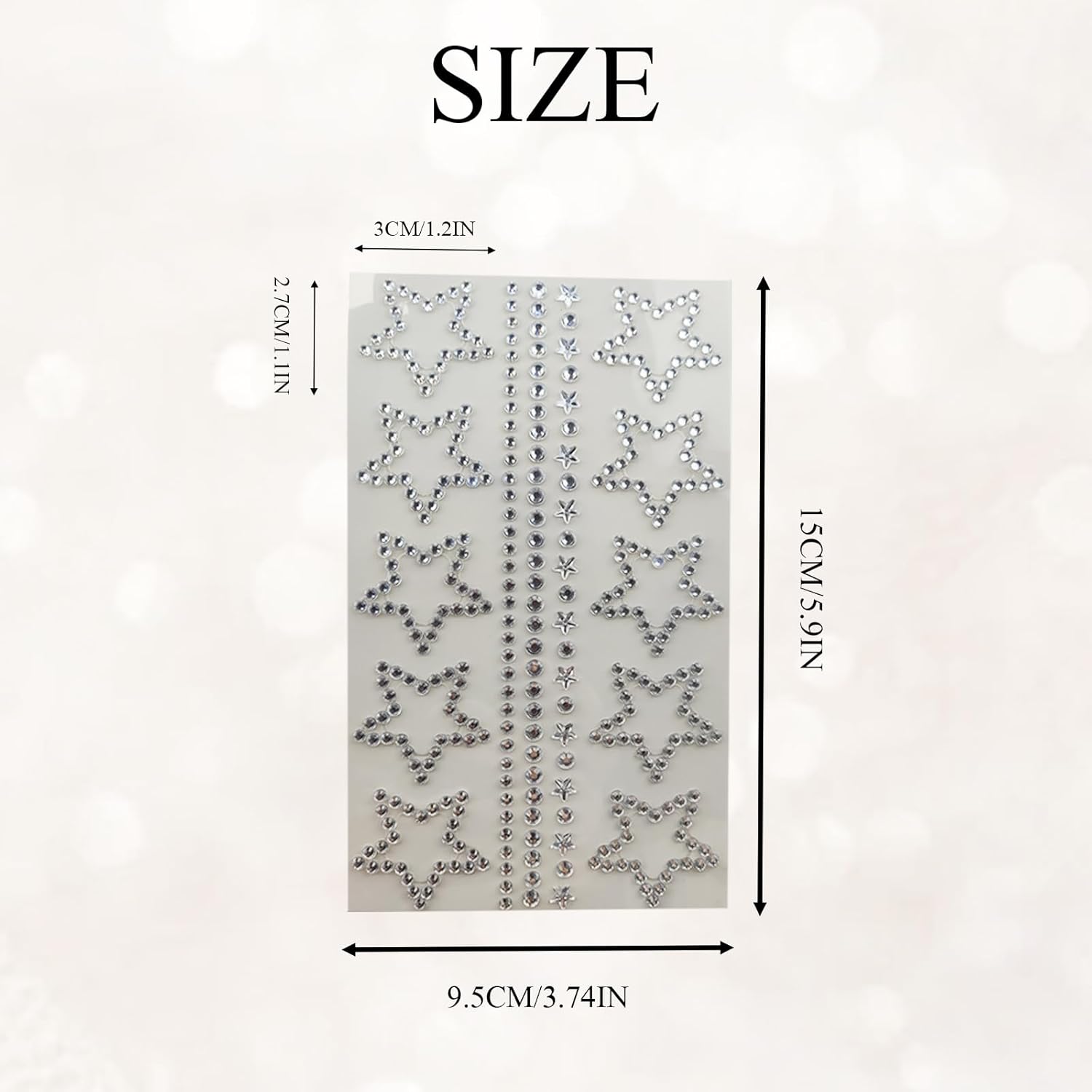 6 Pack Self Adhesive Heart Star Moon Face Rhinestone Stickers