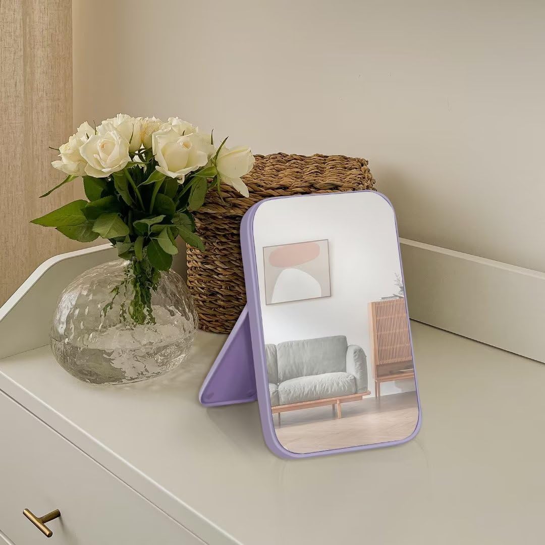 8 Inch Travel Makeup Mirror with Stand and Wall Hanging Purple