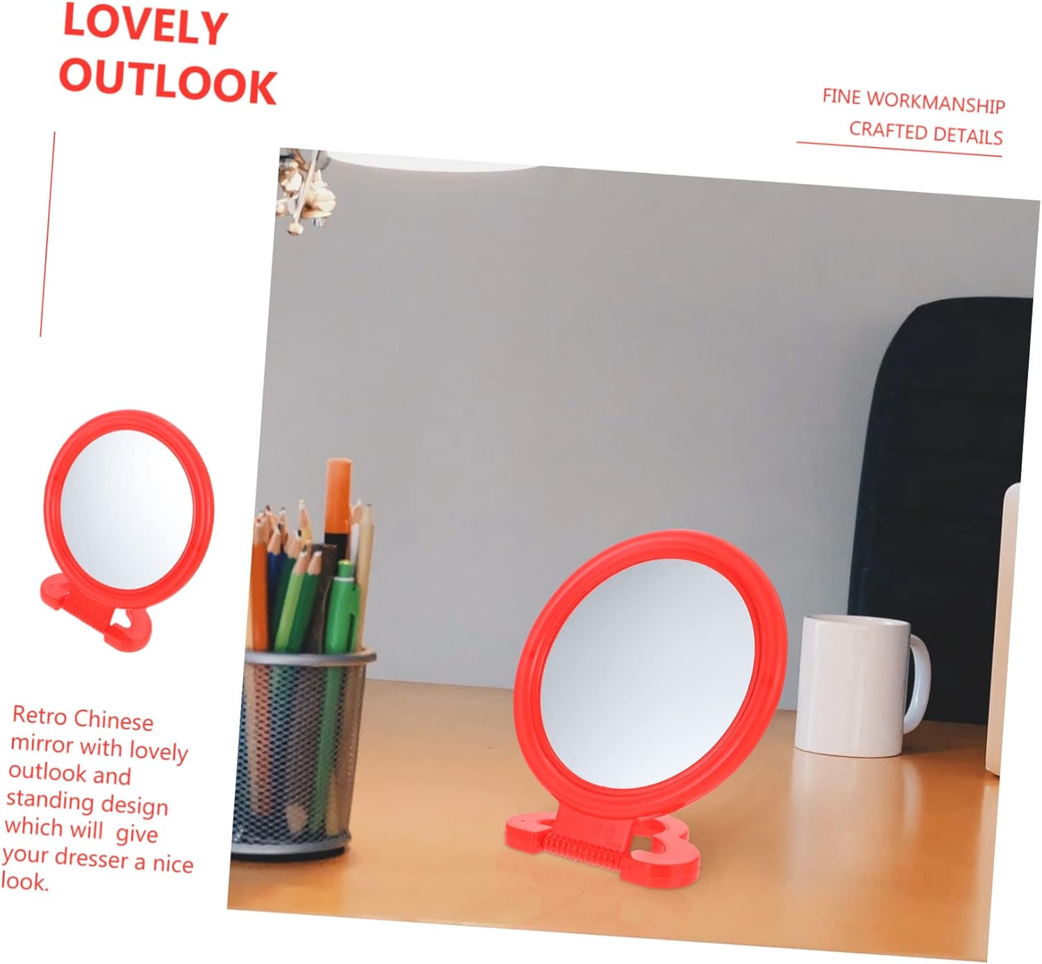 SAFIGLE Classic Red Makeup Mirror Wall or Table Mount