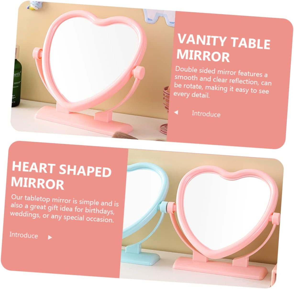 Vaguelly Heart Shaped Double Sided Vanity Mirror 1