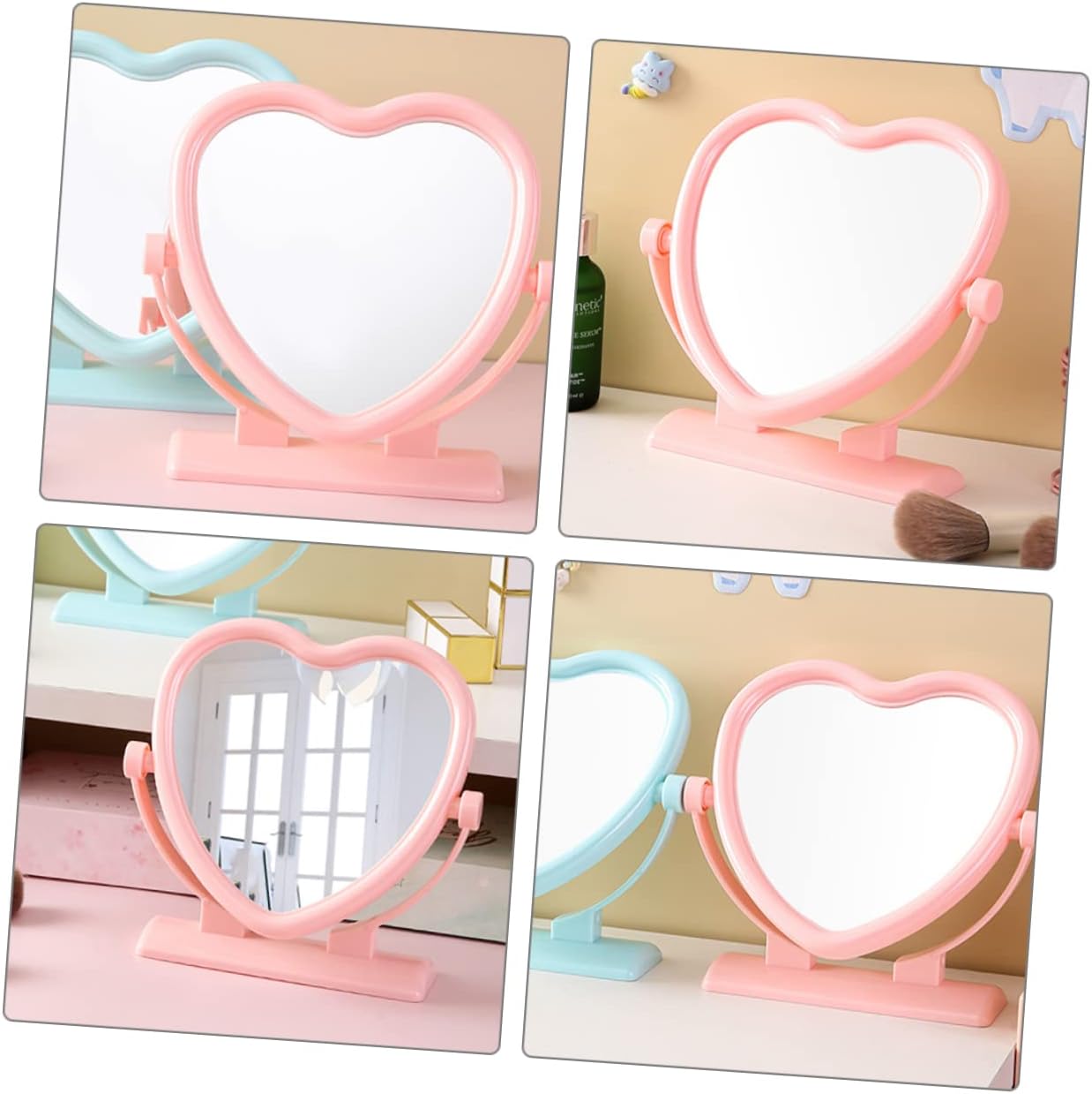 Heart Shaped Double Sided Vanity Mirror Compact Tabletop