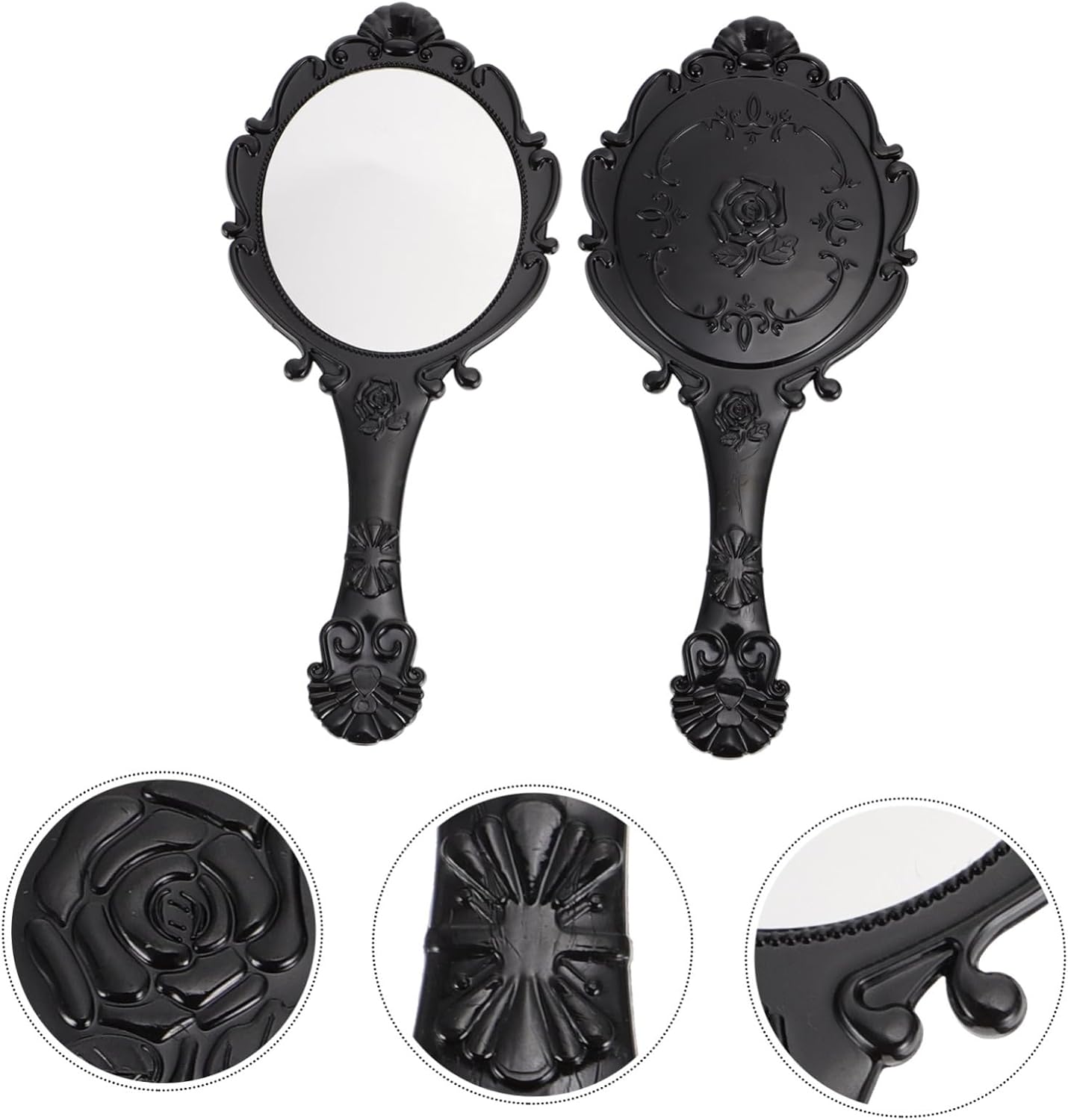 2Pcs Retro Handheld Makeup Mirror for Women