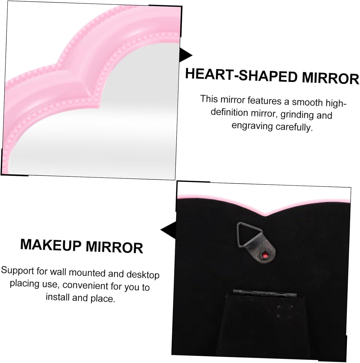 1pc Heart-Shaped Makeup Mirror Wall Mount Desktop Style