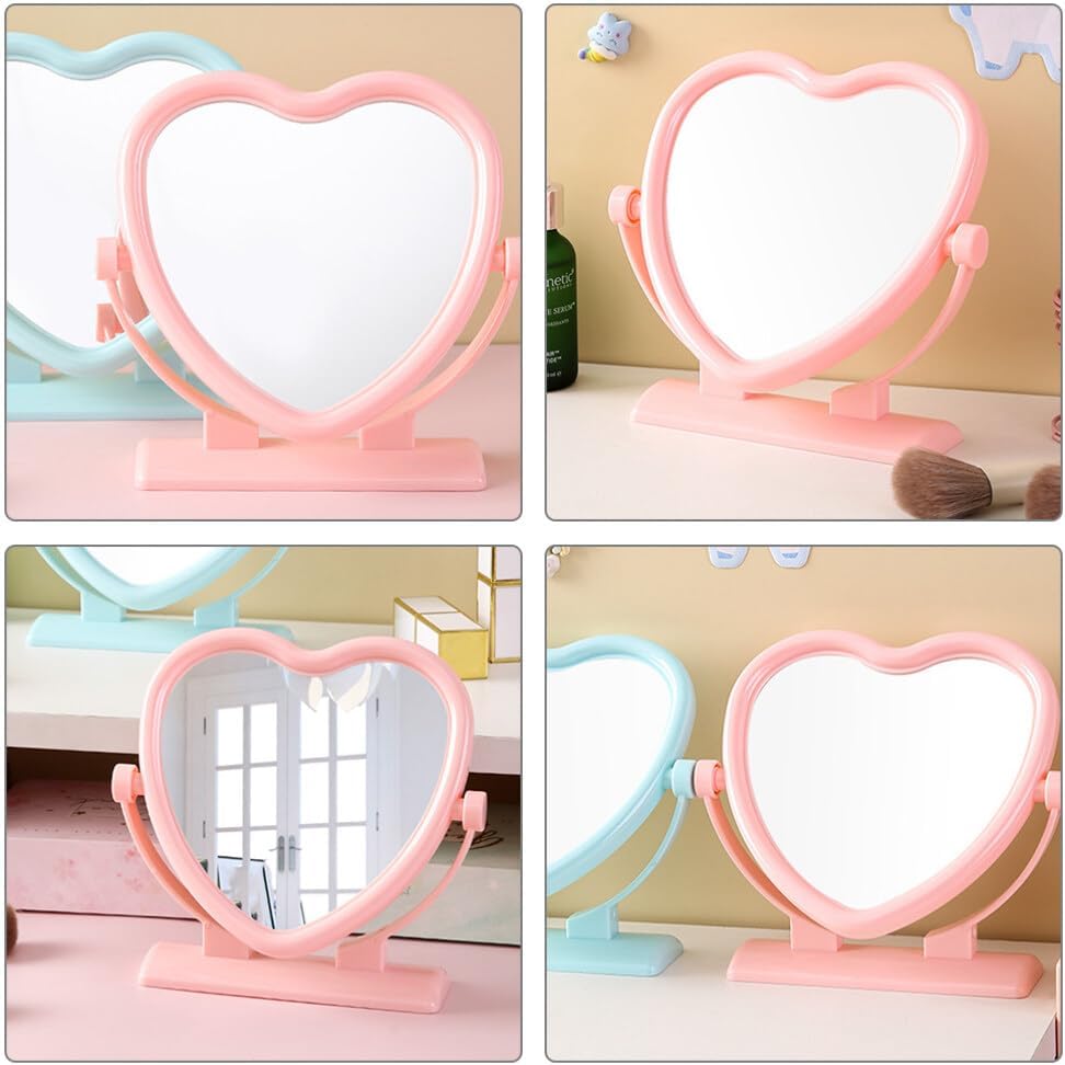 Beaupretty Portable Double-Sided Heart-Shaped Desk Mirror
