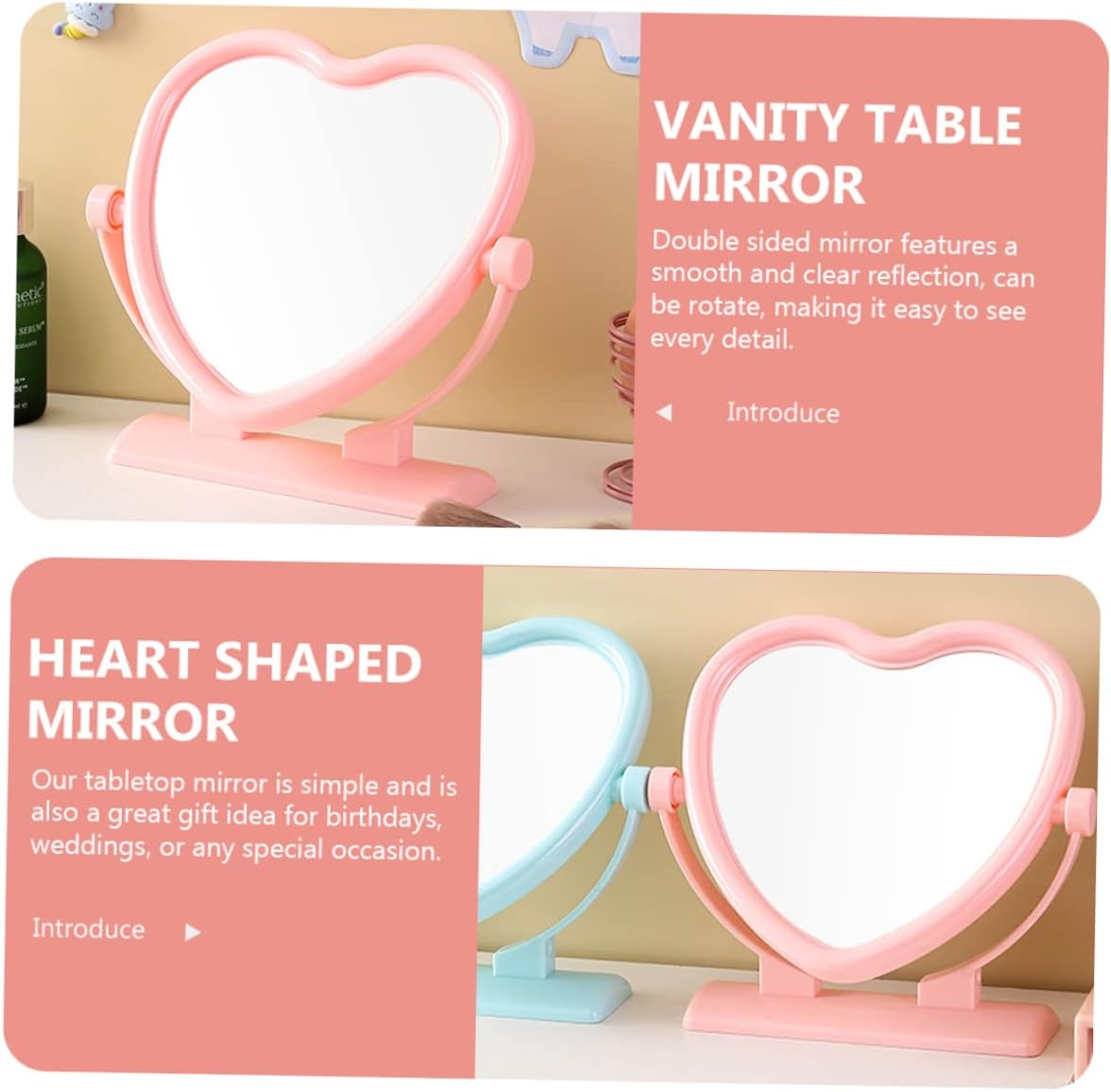 Heart Shaped Double Sided Rotatable Vanity Mirror