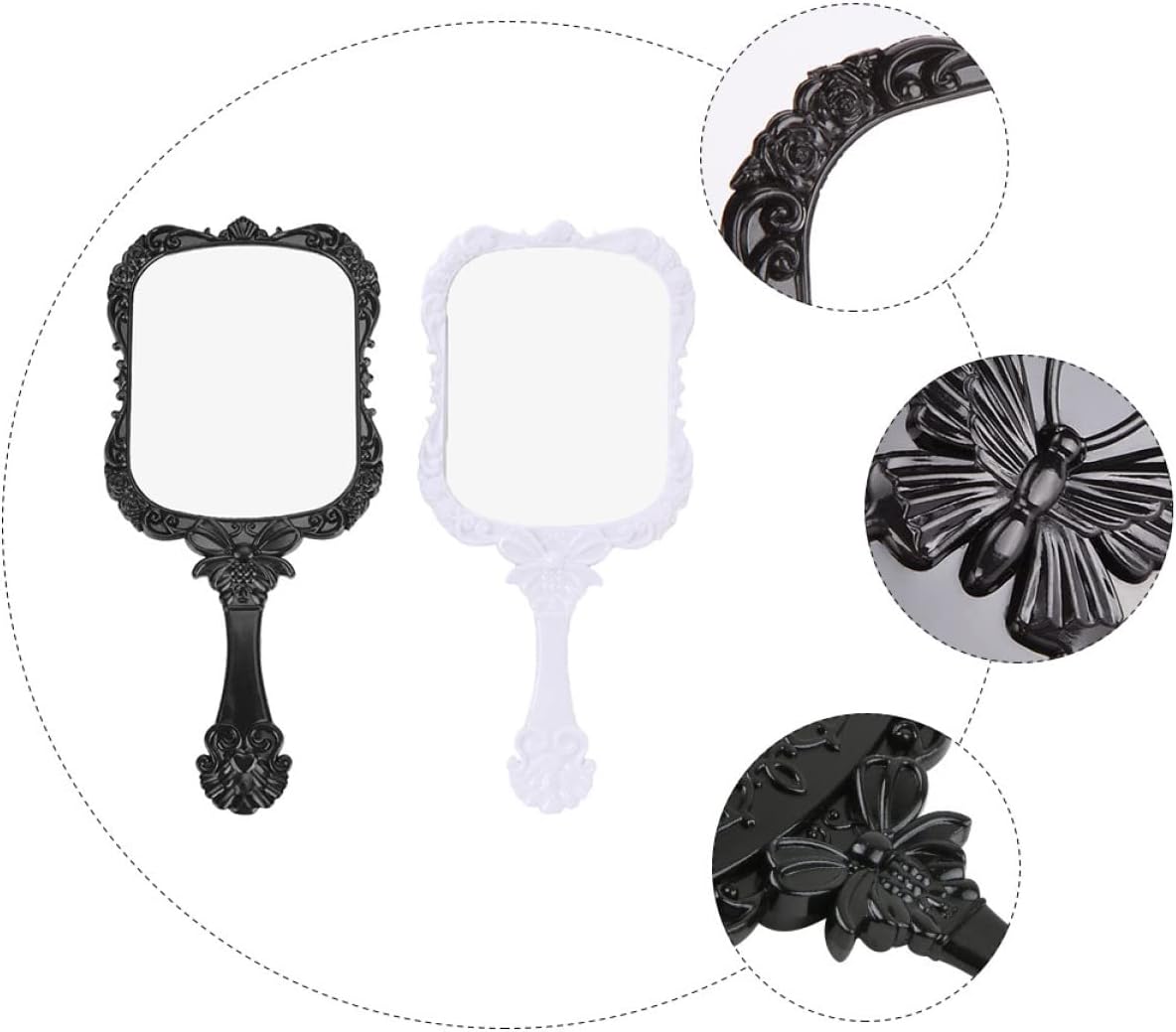 VINTORKY 2Pcs Handle Beauty Mirror Portable Travel