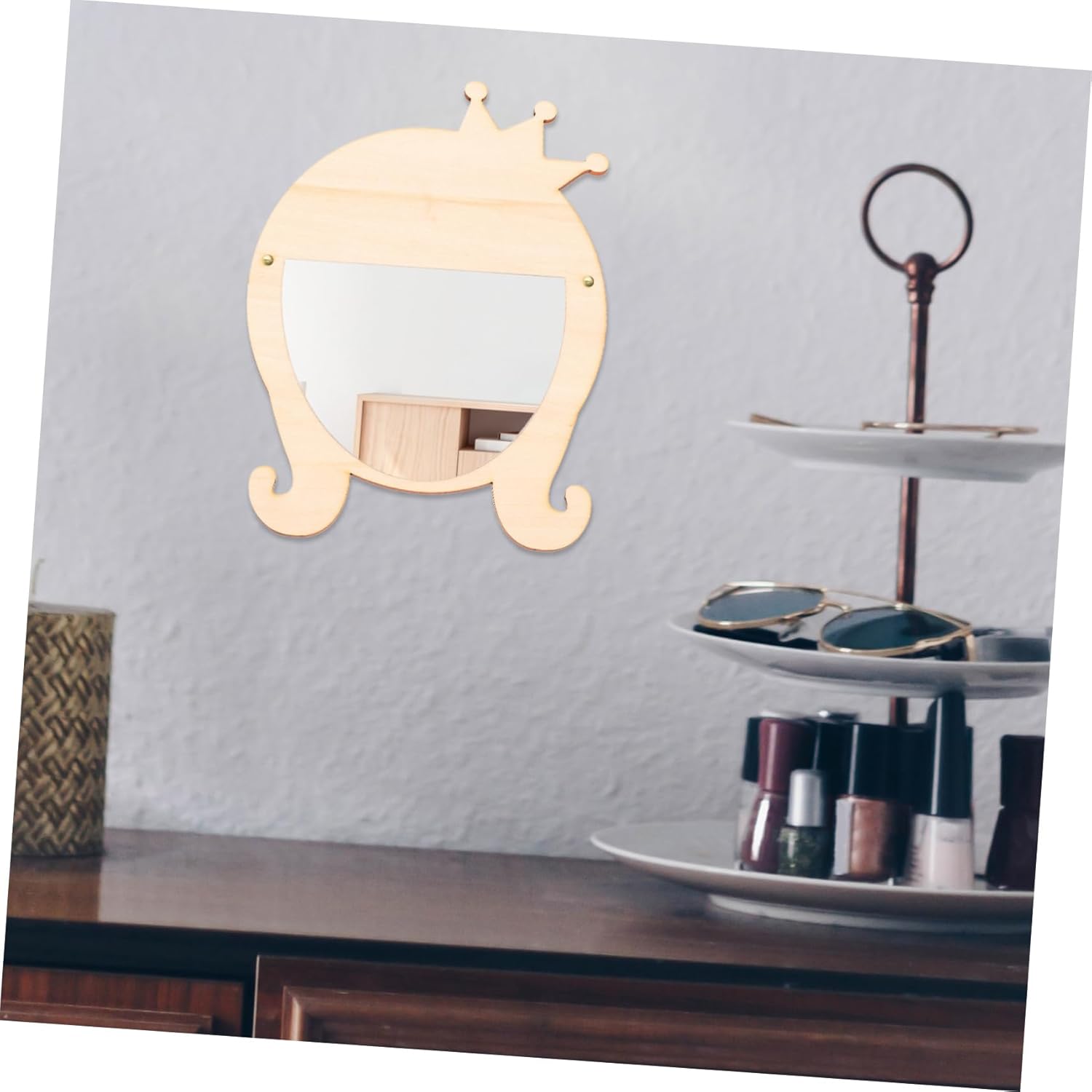 Cute Wooden Makeup Mirror for Girls Home Decor