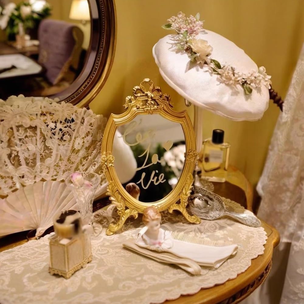 LTSRLL Antique Gold Resin Frame Makeup Mirror