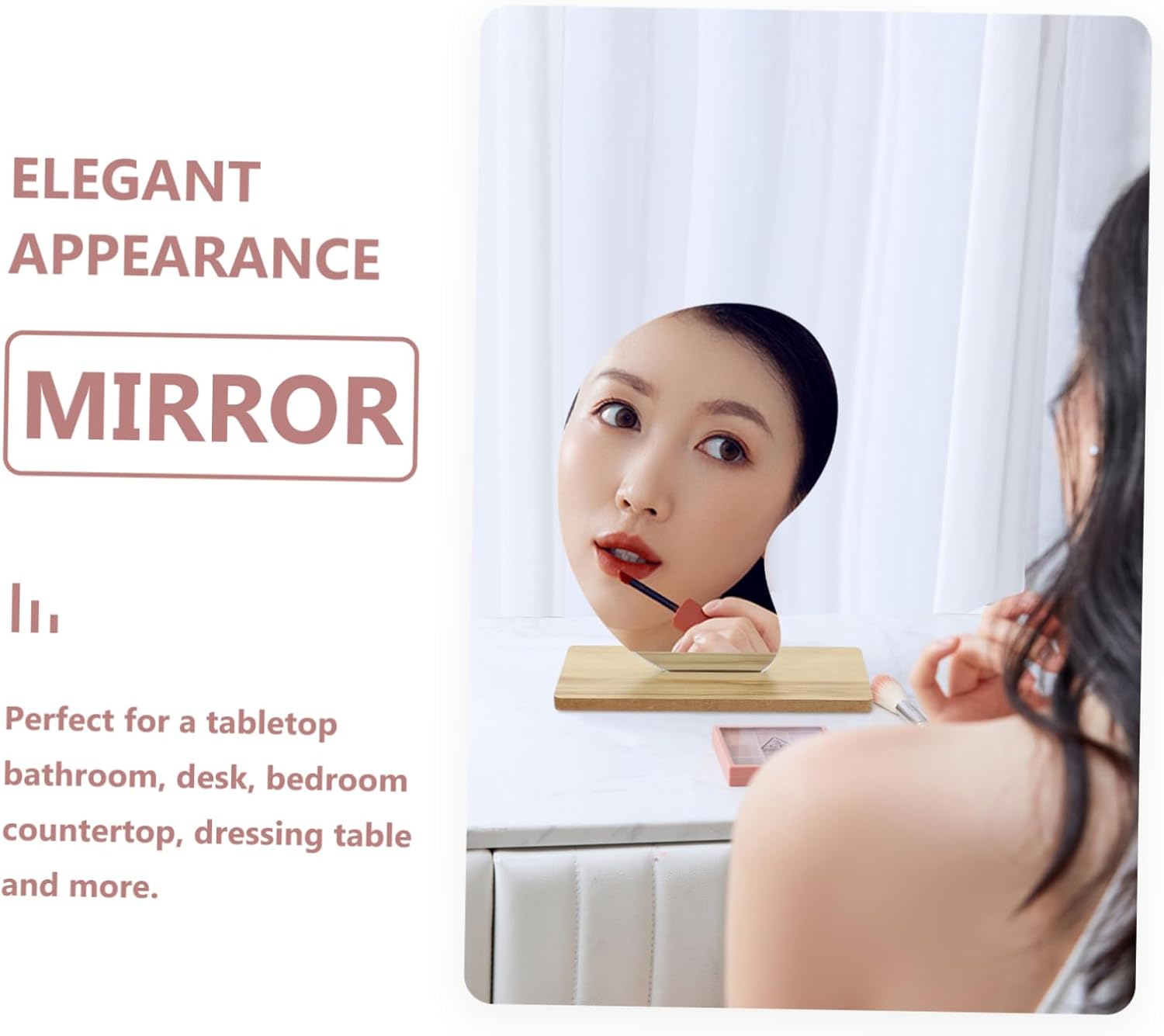 Luxshiny Stylish Desktop Vanity Mirror with Wooden Stand Frameless Design