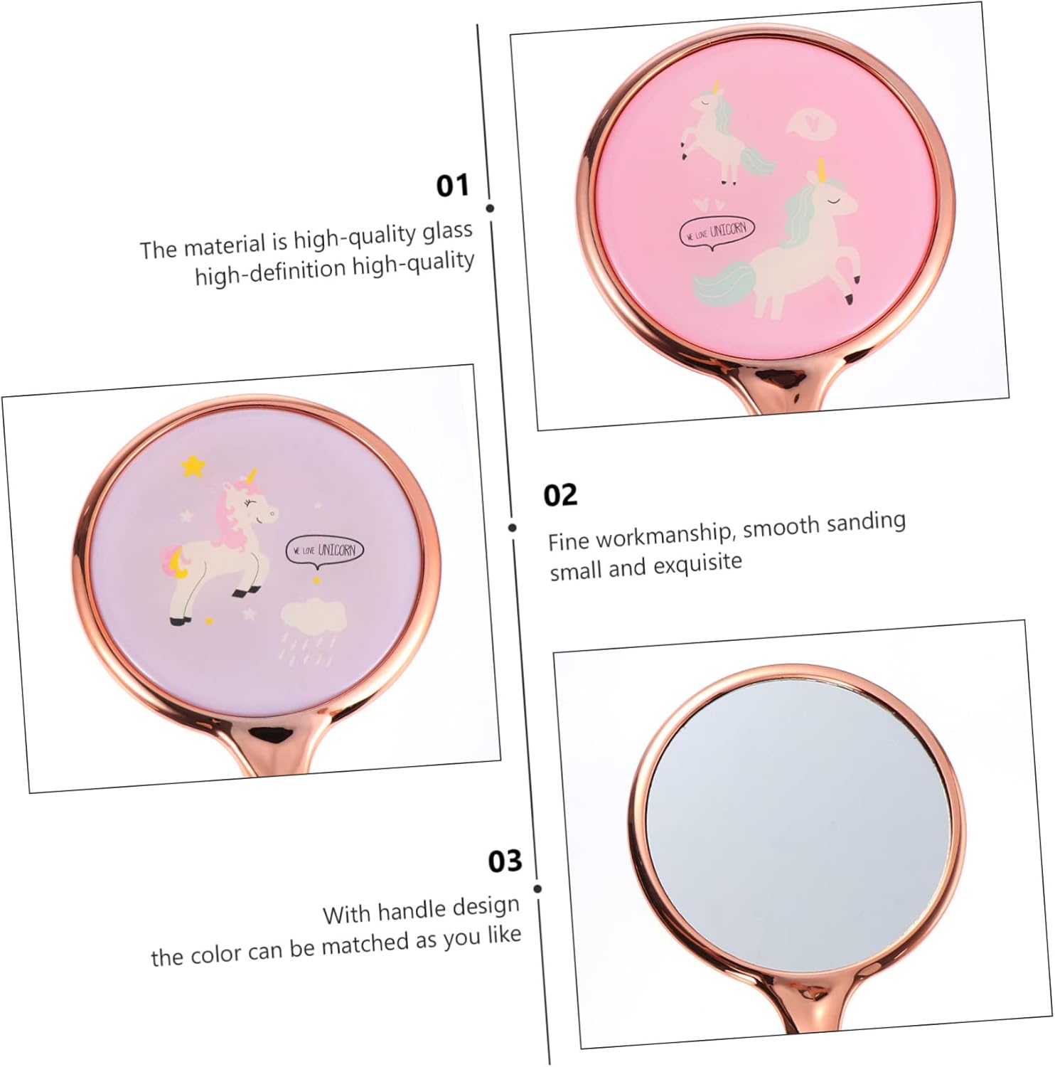 2Pcs Handheld Makeup Mirror with Handle for Travel and Home Use