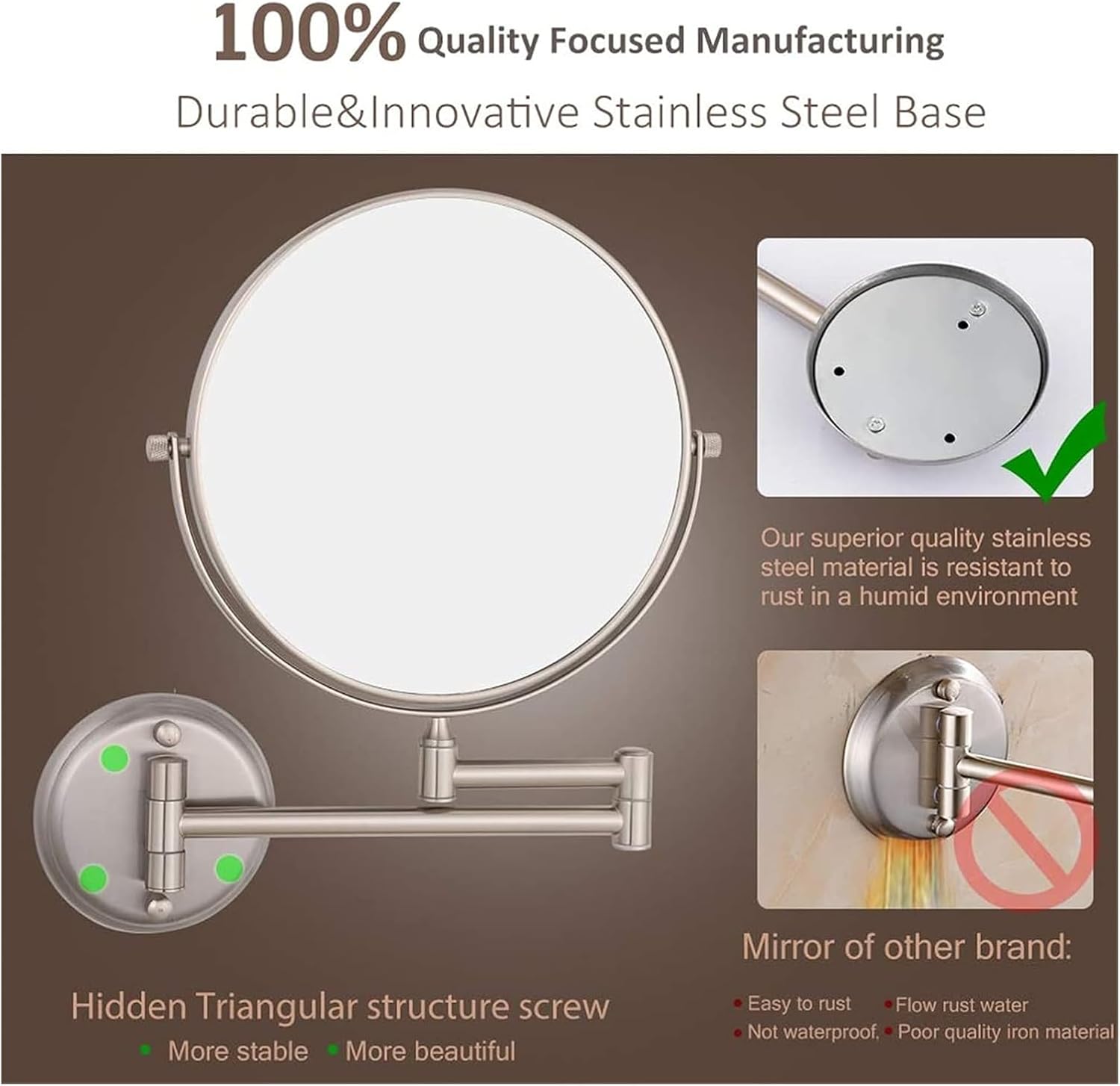 Wall Mounted Lighted Makeup Mirror with Nickel Finish and 360 Swivel