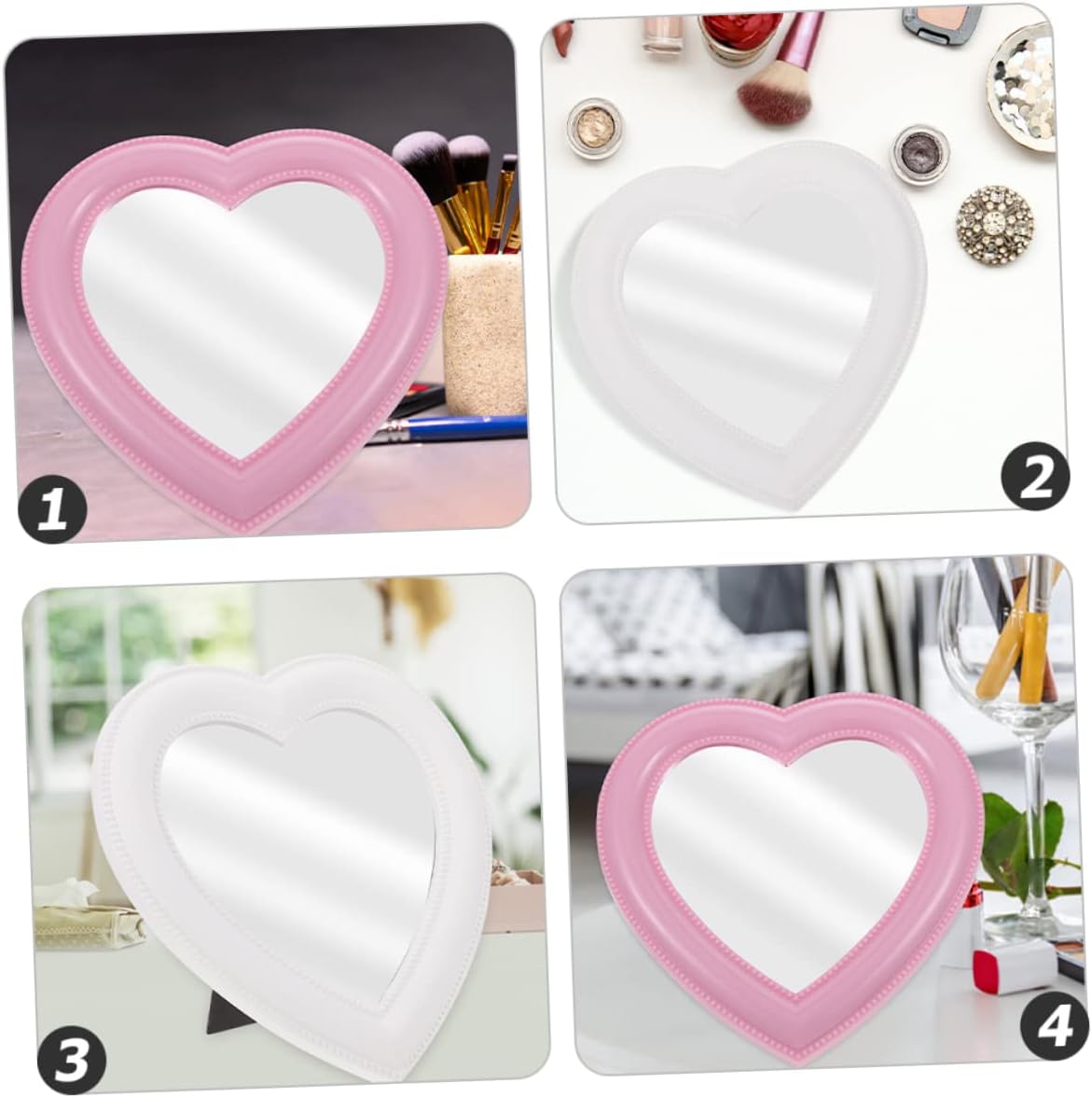 2pcs Heart-Shaped Makeup Mirror for Desktop Wall Mount Use