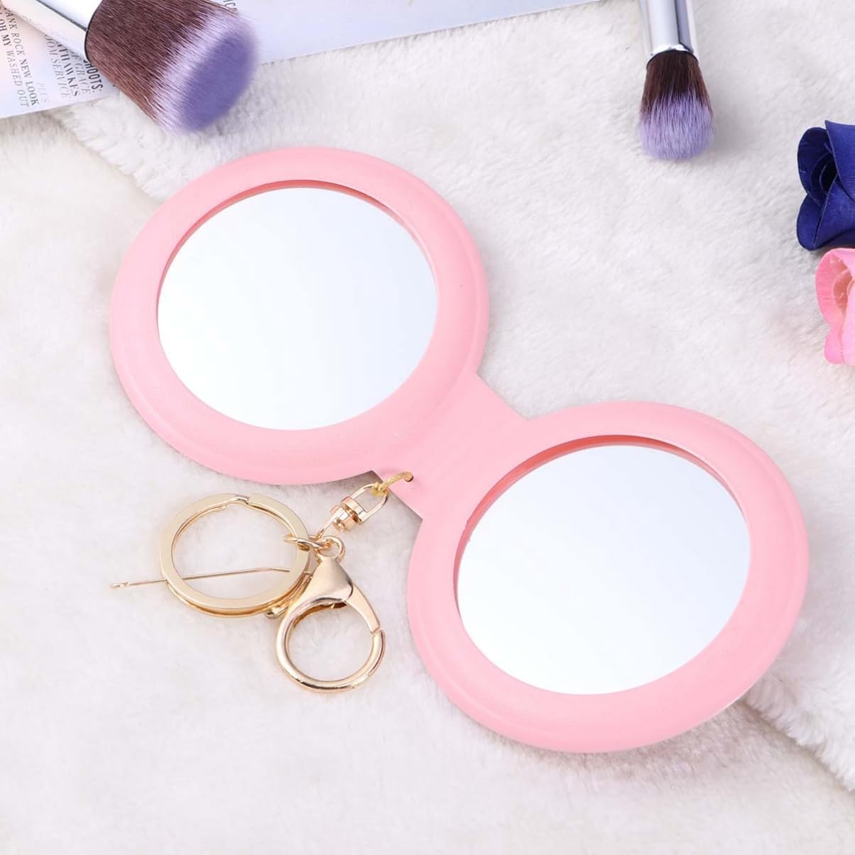 Double-Sided Compact LED Mirror with PU Leather Frame