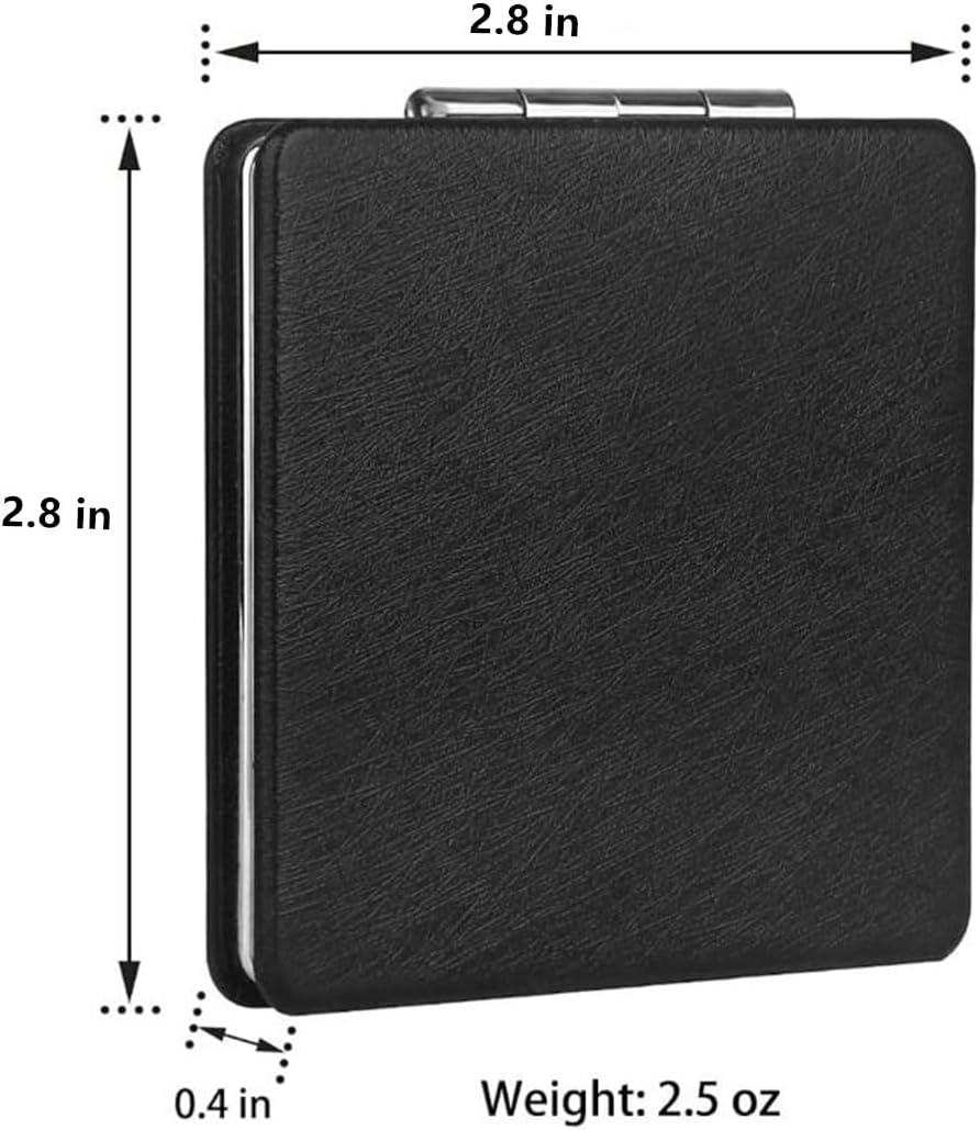 Black Compact Makeup Mirror with 1X2X Magnification