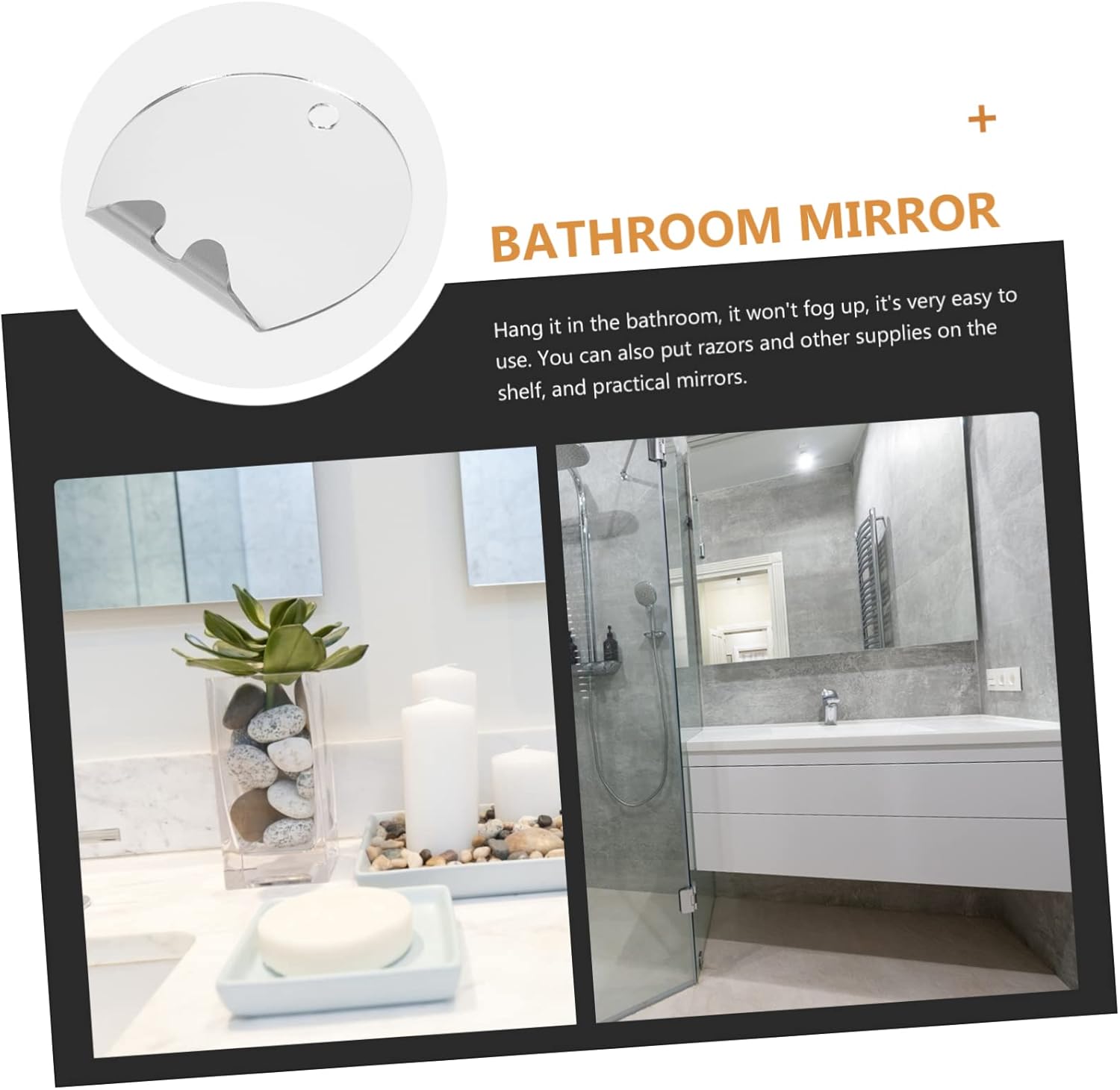 PAMINGONO Simple Acrylic Anti-Fog Mirror Set for Home Bathroom Travel