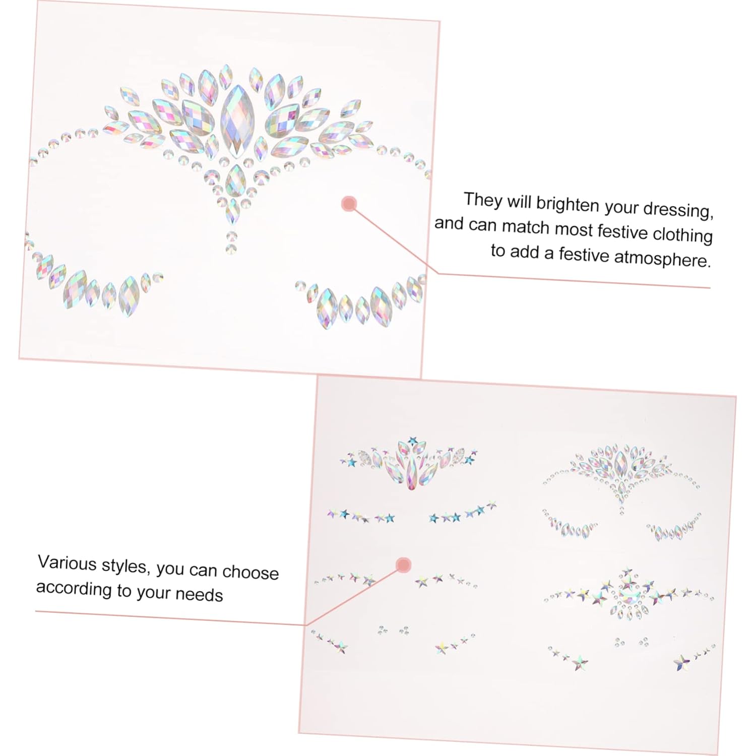 Healvian Face Rhinestone Decals 4 Sheets Set