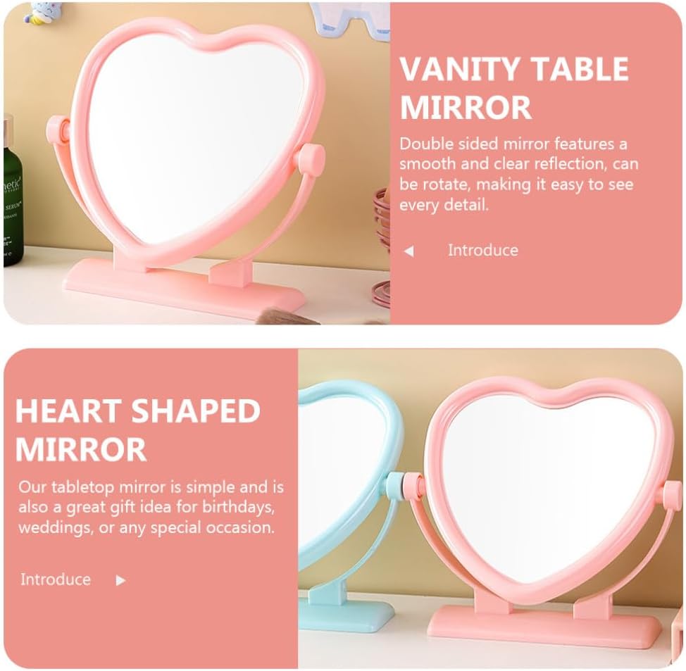 Beaupretty Portable Double-Sided Heart-Shaped Desk Mirror