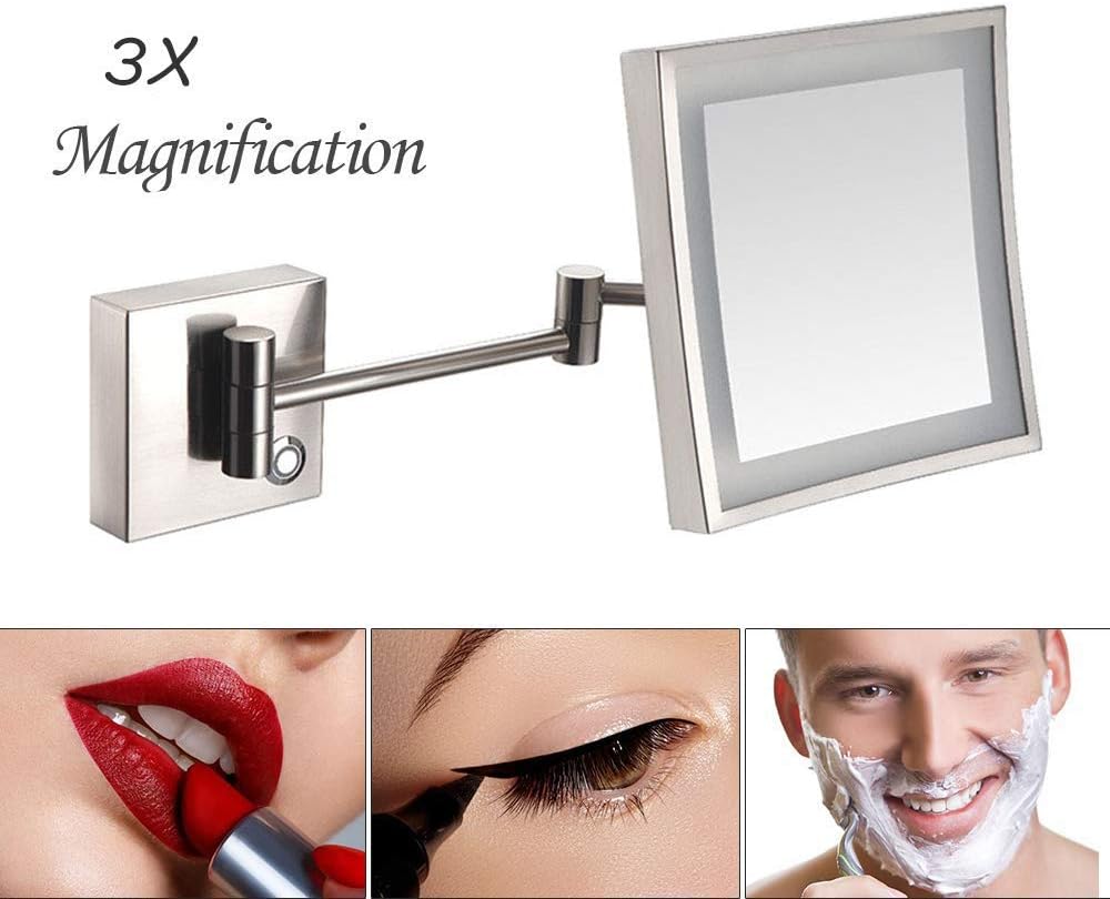 LCARY Wall Mounted Makeup Mirror with 3X Magnification and Lights