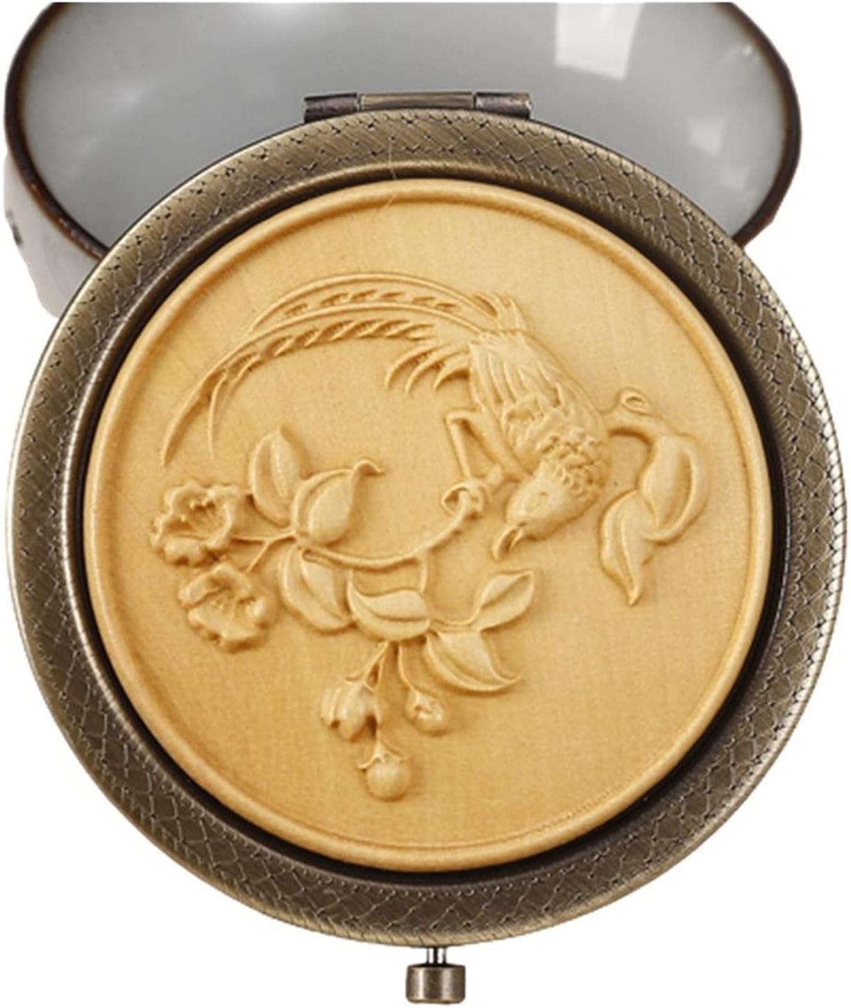 SMDSAZ Vintage Wooden Carving Compact Mirror