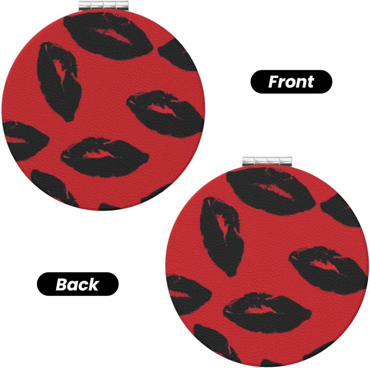 Red and Black Lips Compact Travel Mirror 2X Magnification