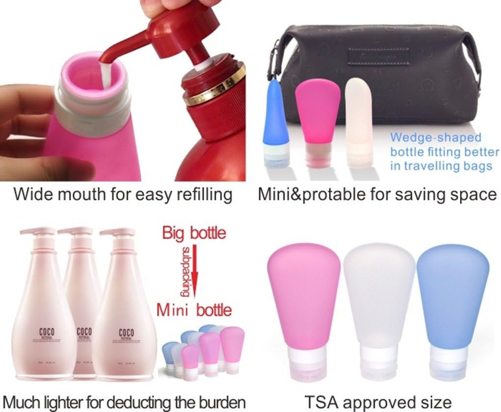 3 Pack Food Grade Squeeze Silicone Travel Bottles - 125OZ Pink White Blue