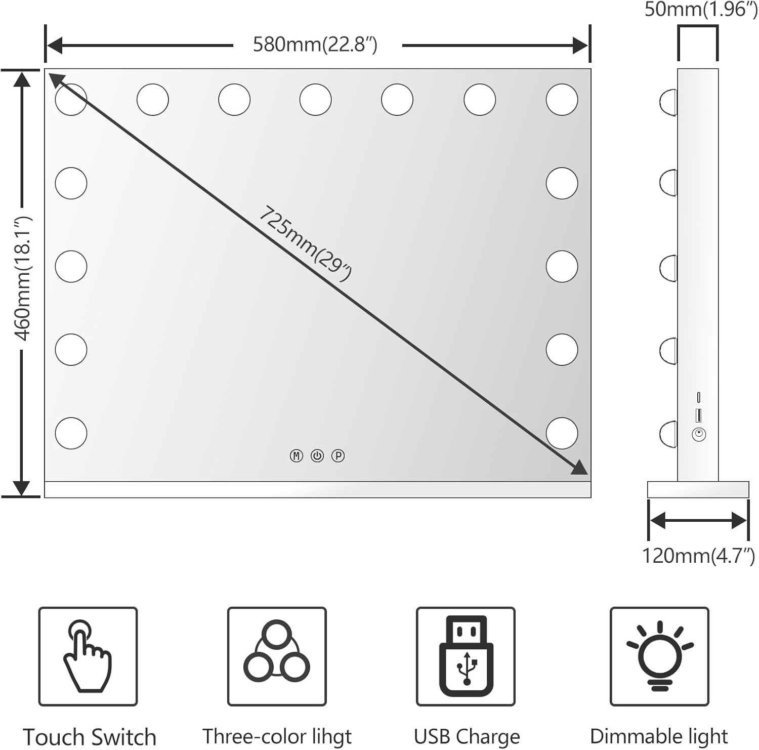 Vanity Mirror with 15 LED Makeup Lights and USB Charging Gold