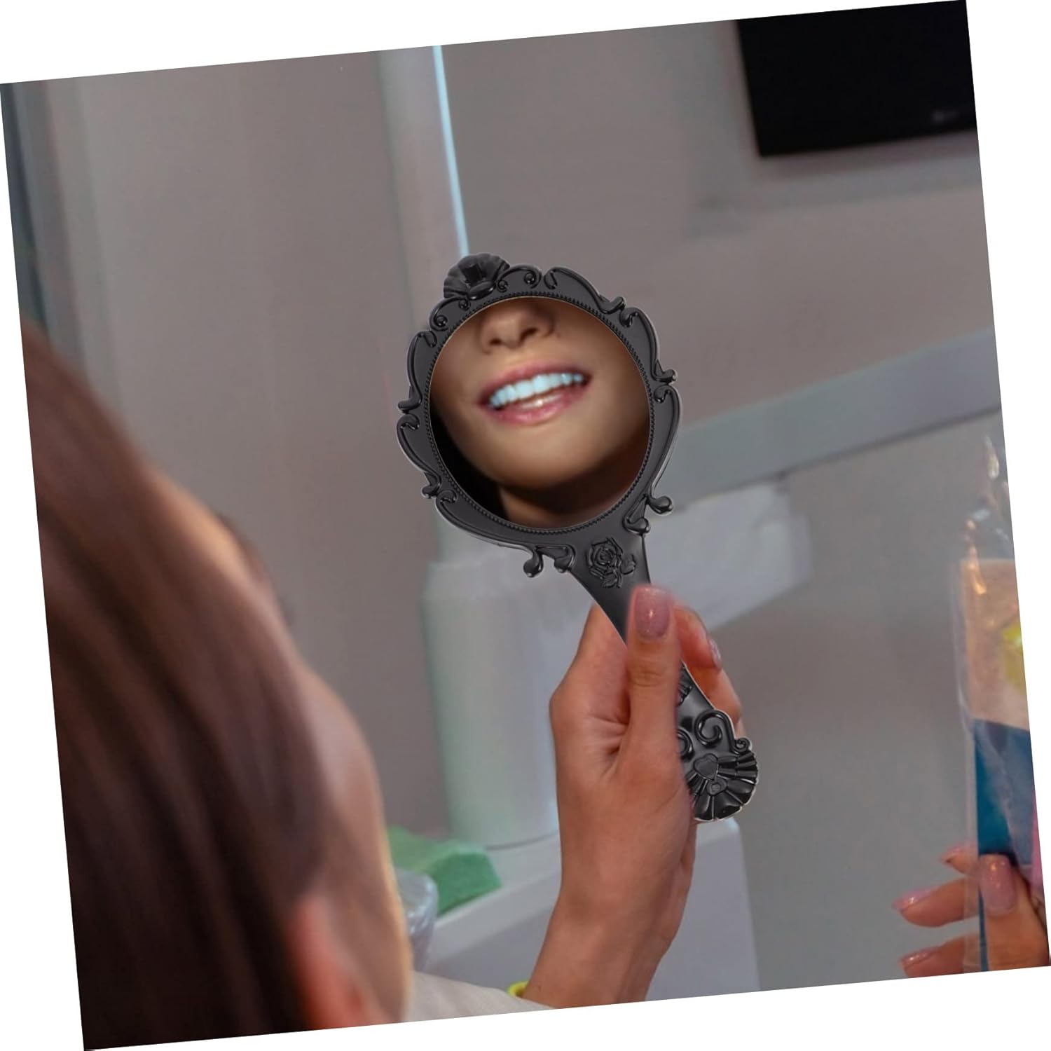 Vaguelly 2Pcs Handheld Retro Makeup Mirror