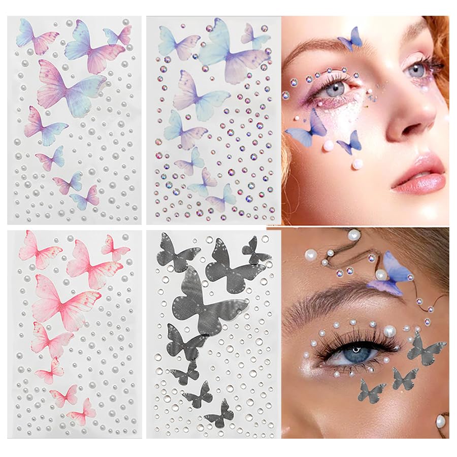 GELXGRIT Butterfly Gem Stickers 4 Sheets