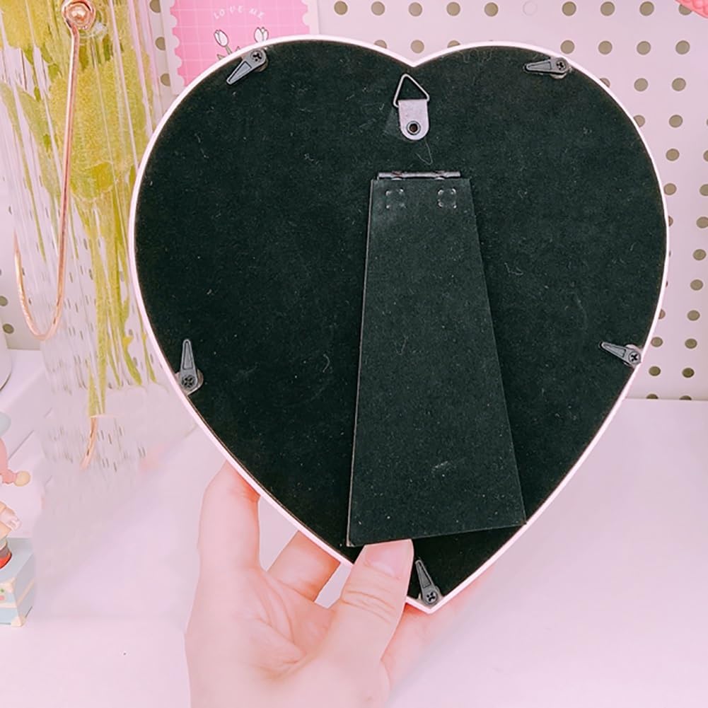 Heart Shaped Makeup Mirror with Bow Design Pink 1