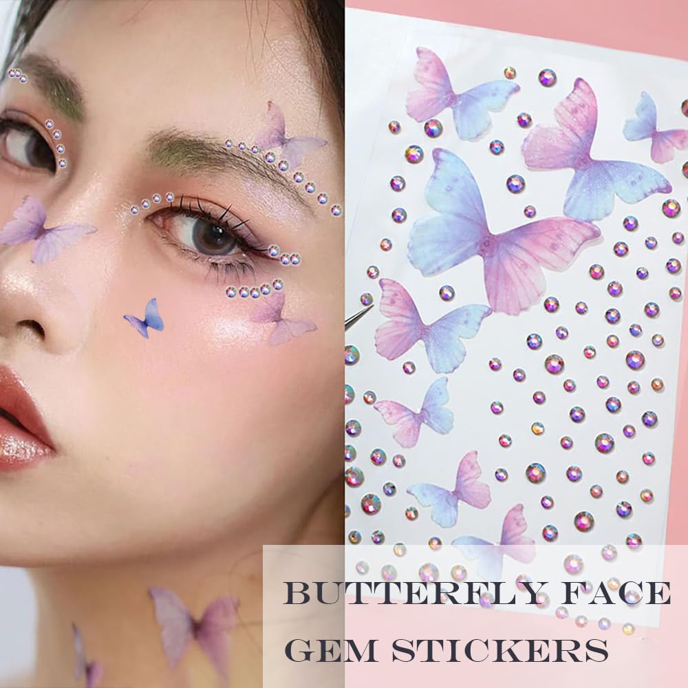 GELXGRIT Butterfly Gem Stickers 4 Sheets