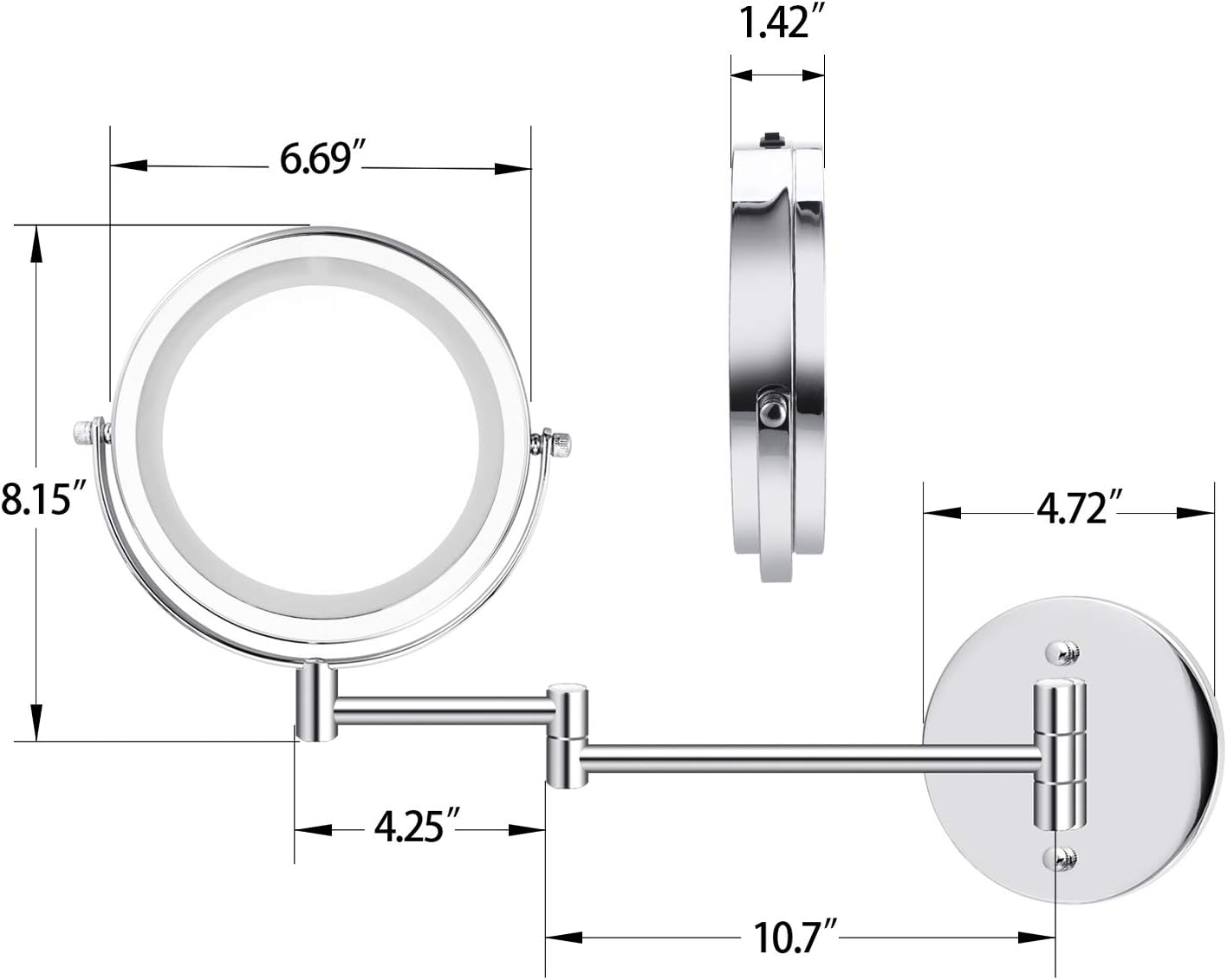 MMtong LED Double-Sided Magnifying Mirror 67 Inch Adjustable