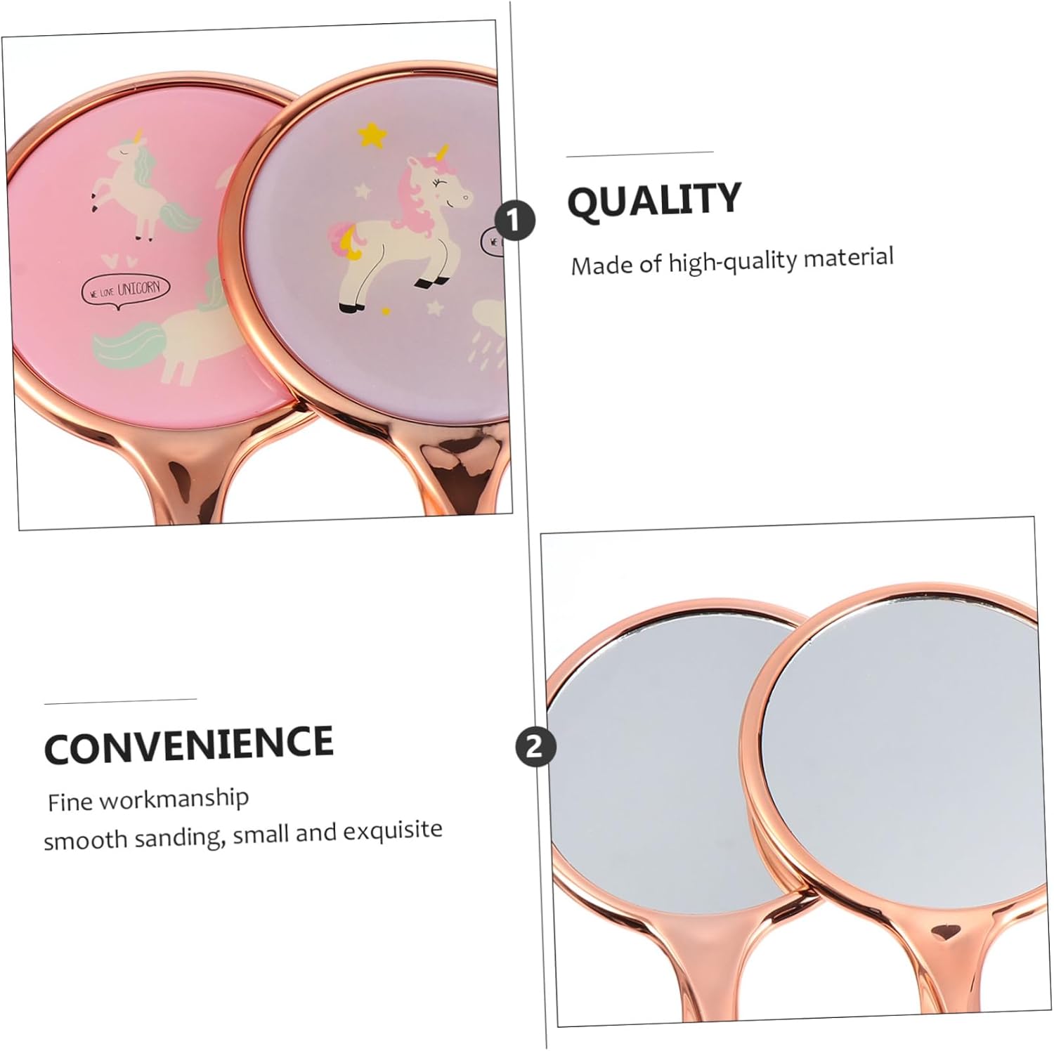 2Pcs Handheld Makeup Mirror with Handle for Travel and Home Use