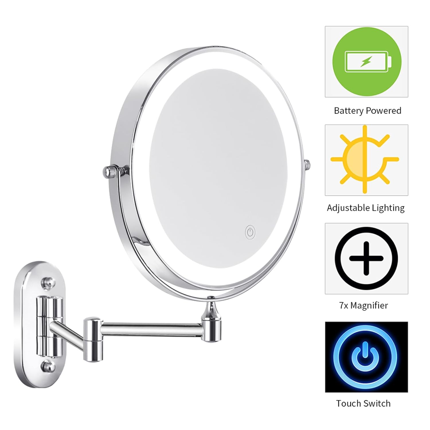 Nicesail 8-Inch LED Wall Makeup Mirror with 7X Magnification