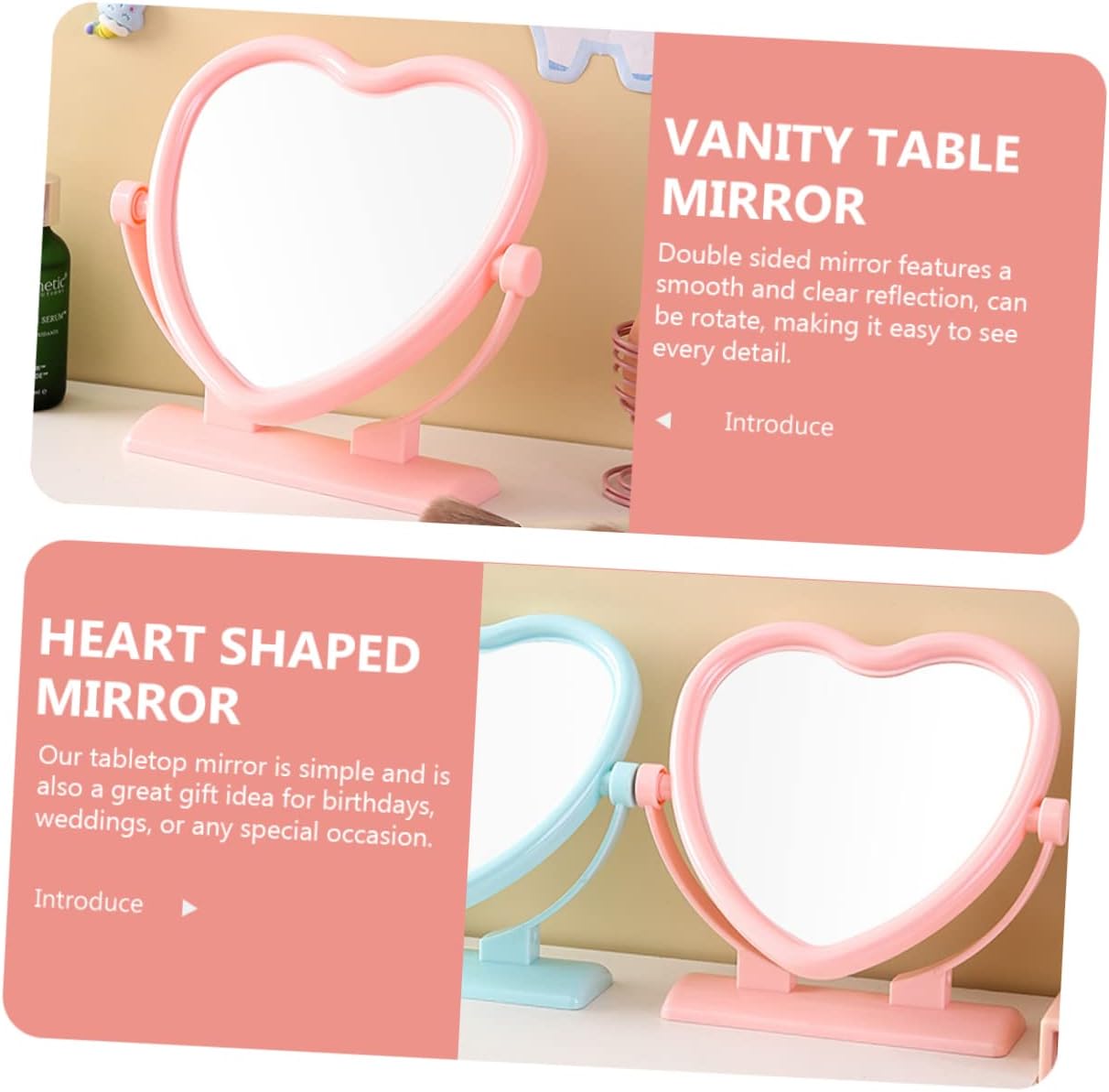 VALICLUD Heart Shaped Double Sided Makeup Mirror Portable