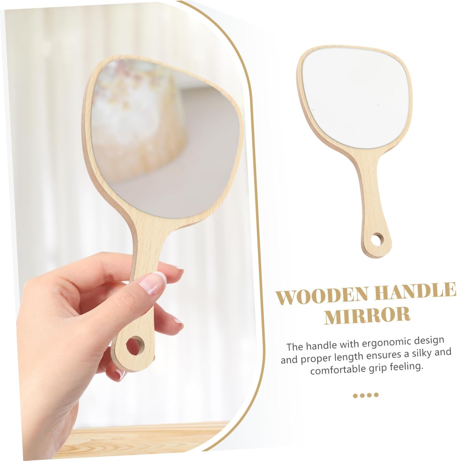 Beaupretty Wooden Handle Travel Mirror with Stand
