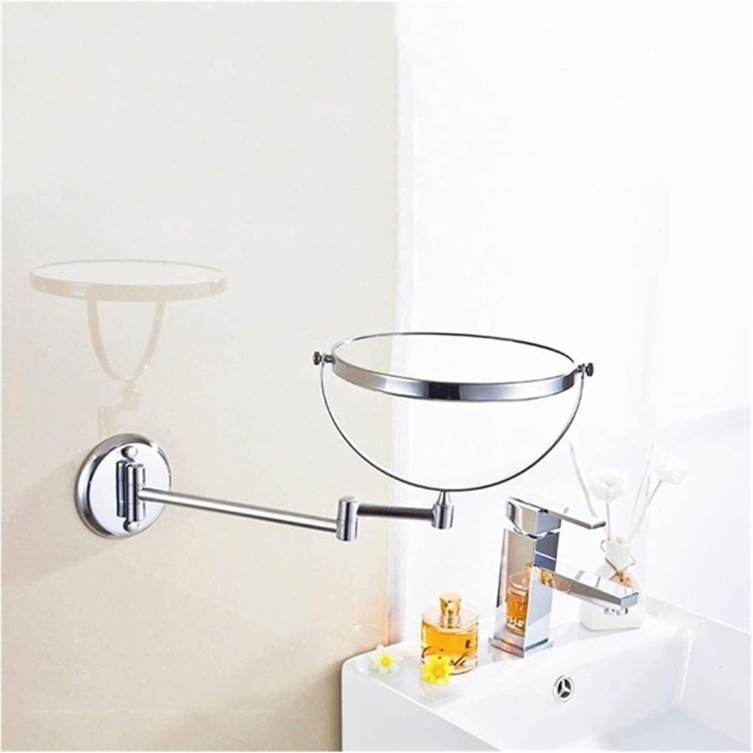Wall-Mounted Double-Sided Chrome Mirror with Magnification