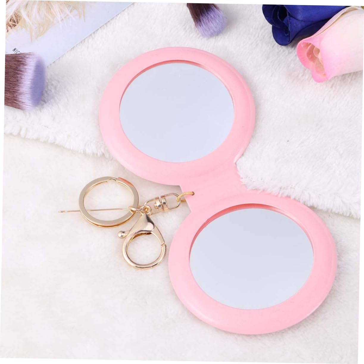 FOMIYES Mini Folding Makeup Mirror with PU Leather Frame