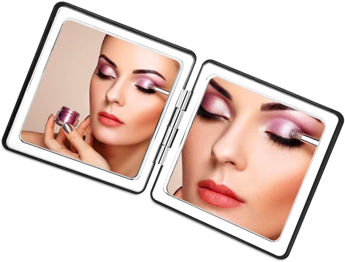 Black Compact Makeup Mirror with 1X2X Magnification