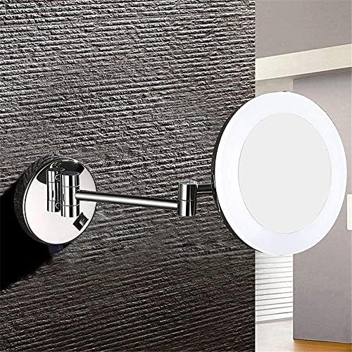 FUDGIO 8 Inch Chrome Brass Makeup Mirror with LED Lights and Magnifying
