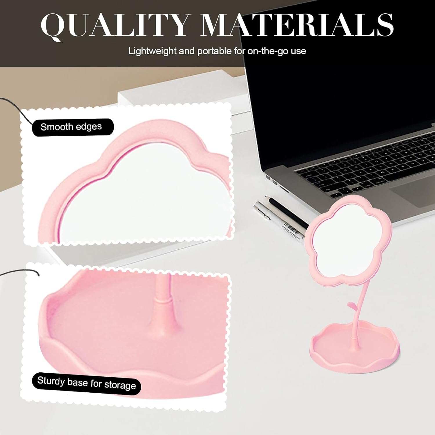 Elegant Pink Vanity Mirror with Flower Design