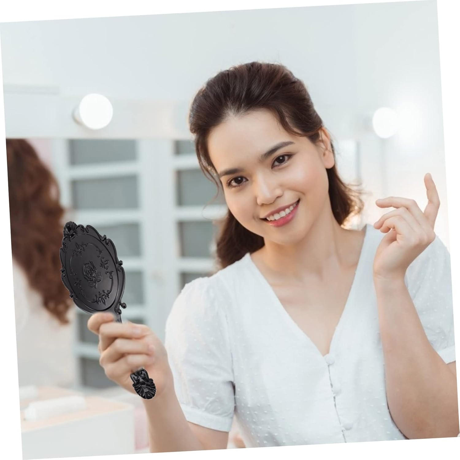 2Pcs Retro Handheld Makeup Mirror for Women