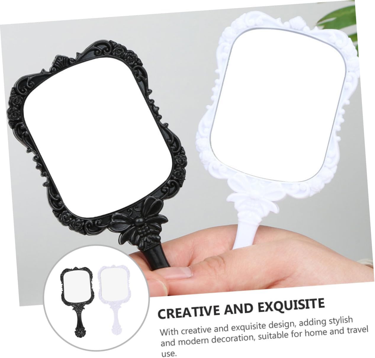 MERRYHAPY 2Pcs Handle Makeup Mirror for Travel and Home Use
